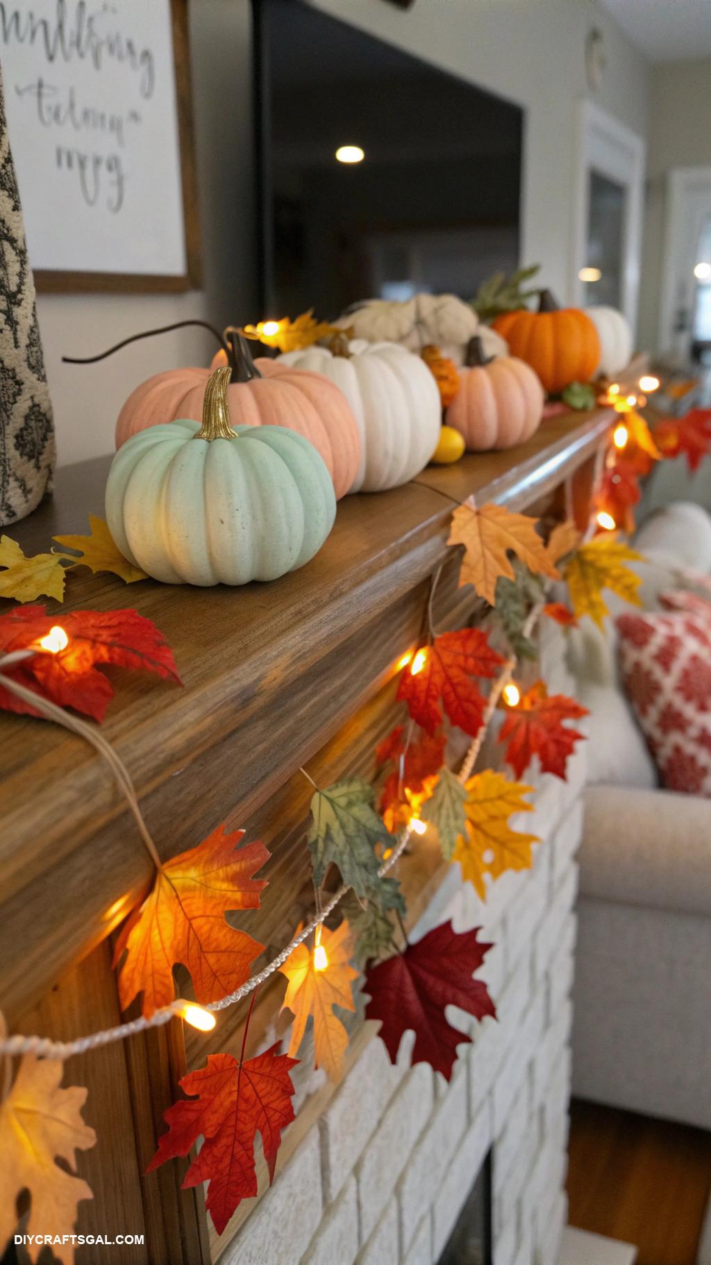diy thanksgiving garlands Mini pumpkin and leaf garland