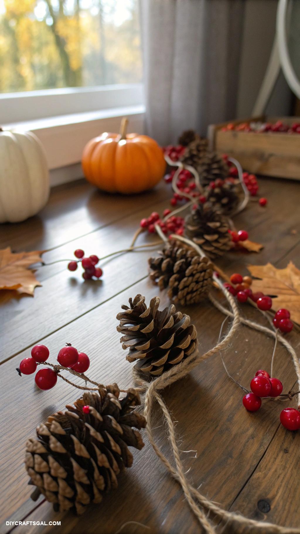 diy thanksgiving garlands Pinecone and berry natural garland
