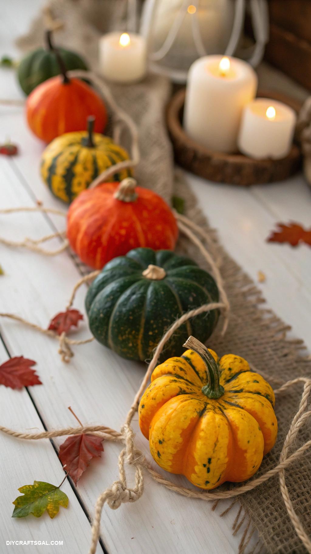 diy thanksgiving garlands String a variety of colorful gourds