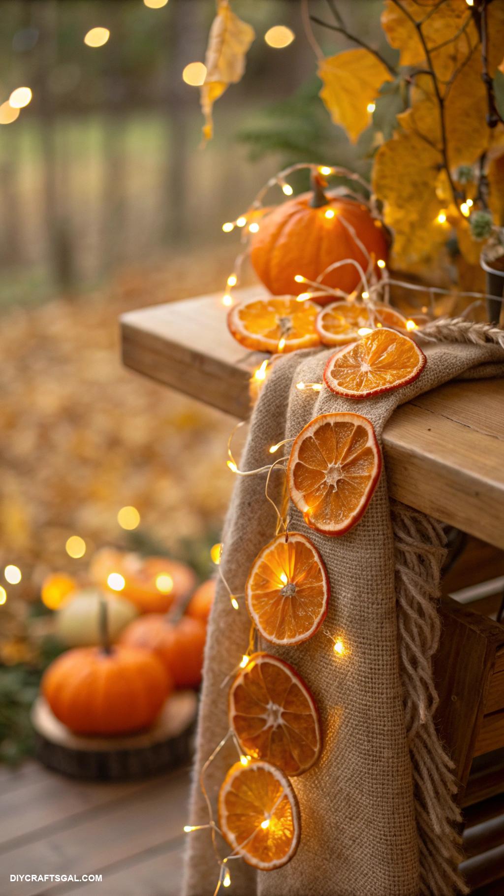 diy thanksgiving garlands Twinkle lights with dried orange slices