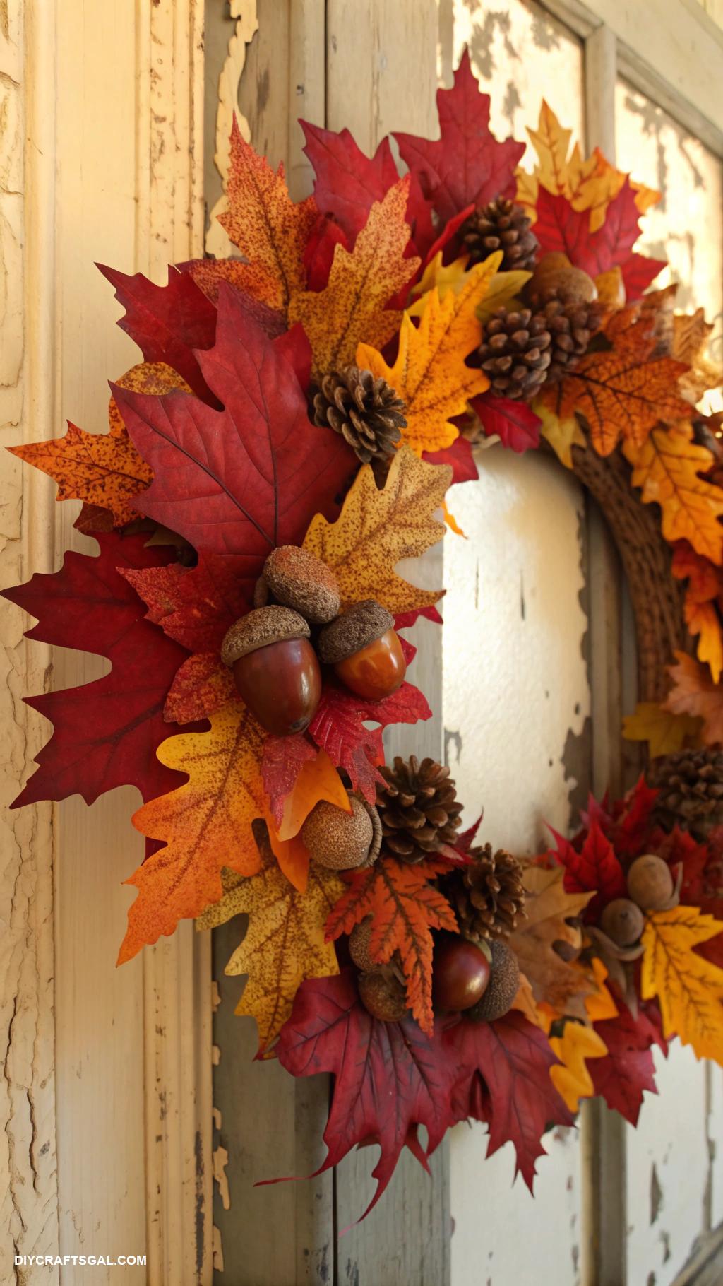 diy thanksgiving wreaths Fall leaves and acorns wreath