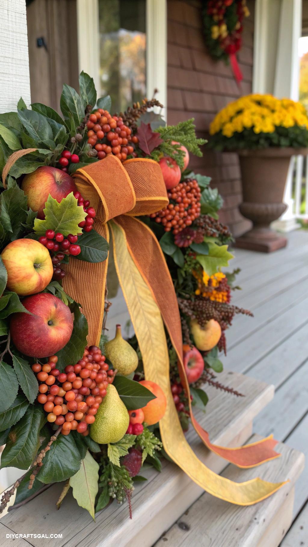 diy thanksgiving wreaths Harvest fruit wreath with ribbons