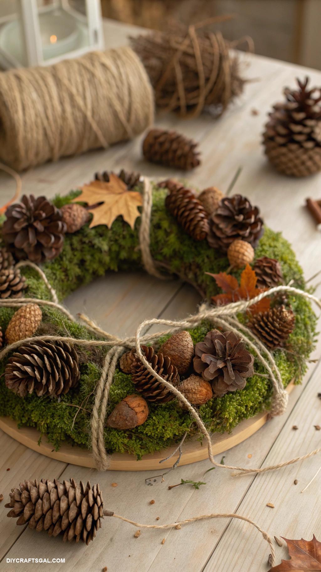 diy thanksgiving wreaths Pinecone and twine rustic wreath