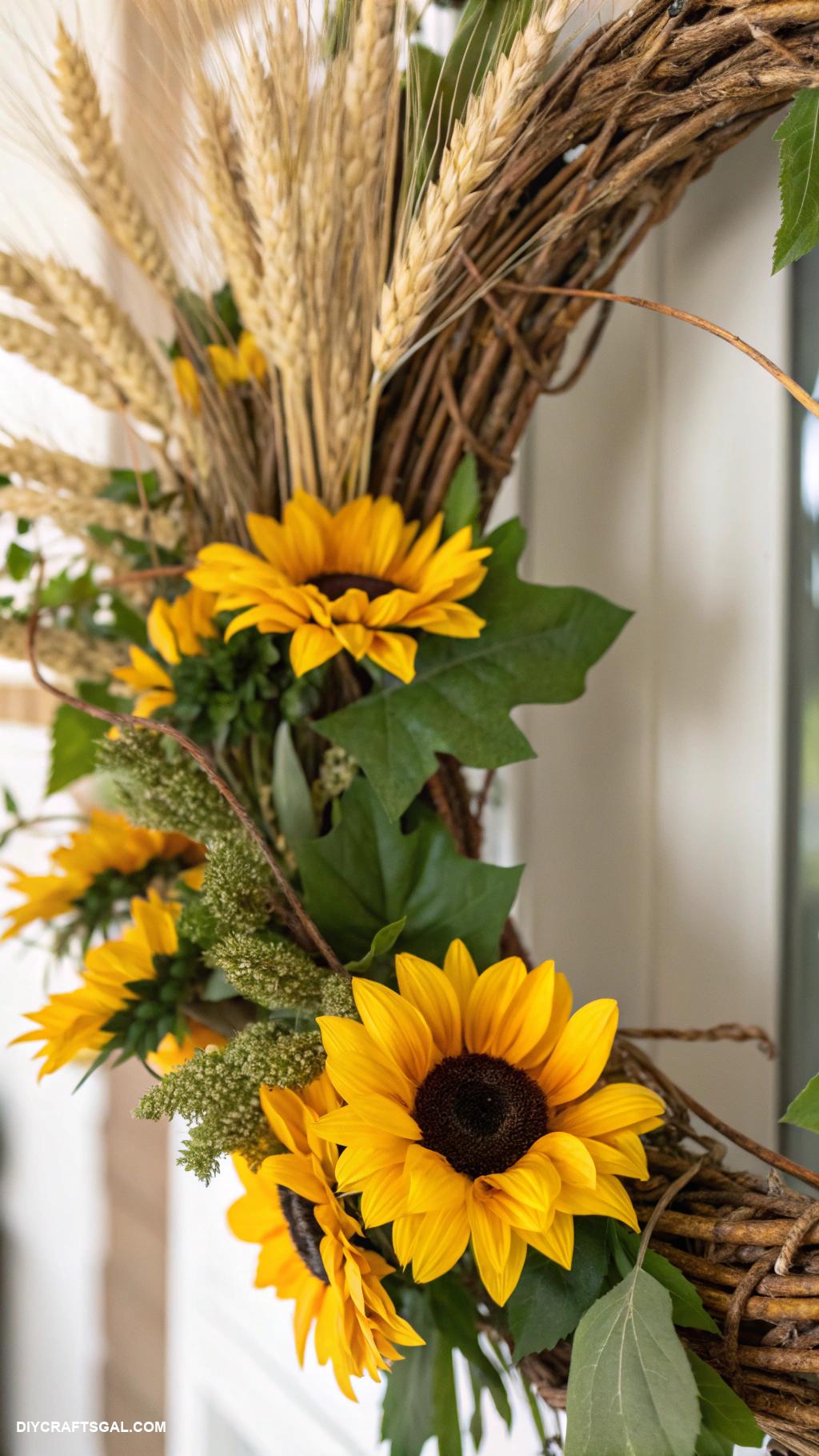 diy thanksgiving wreaths Sunflower and wheat wreath