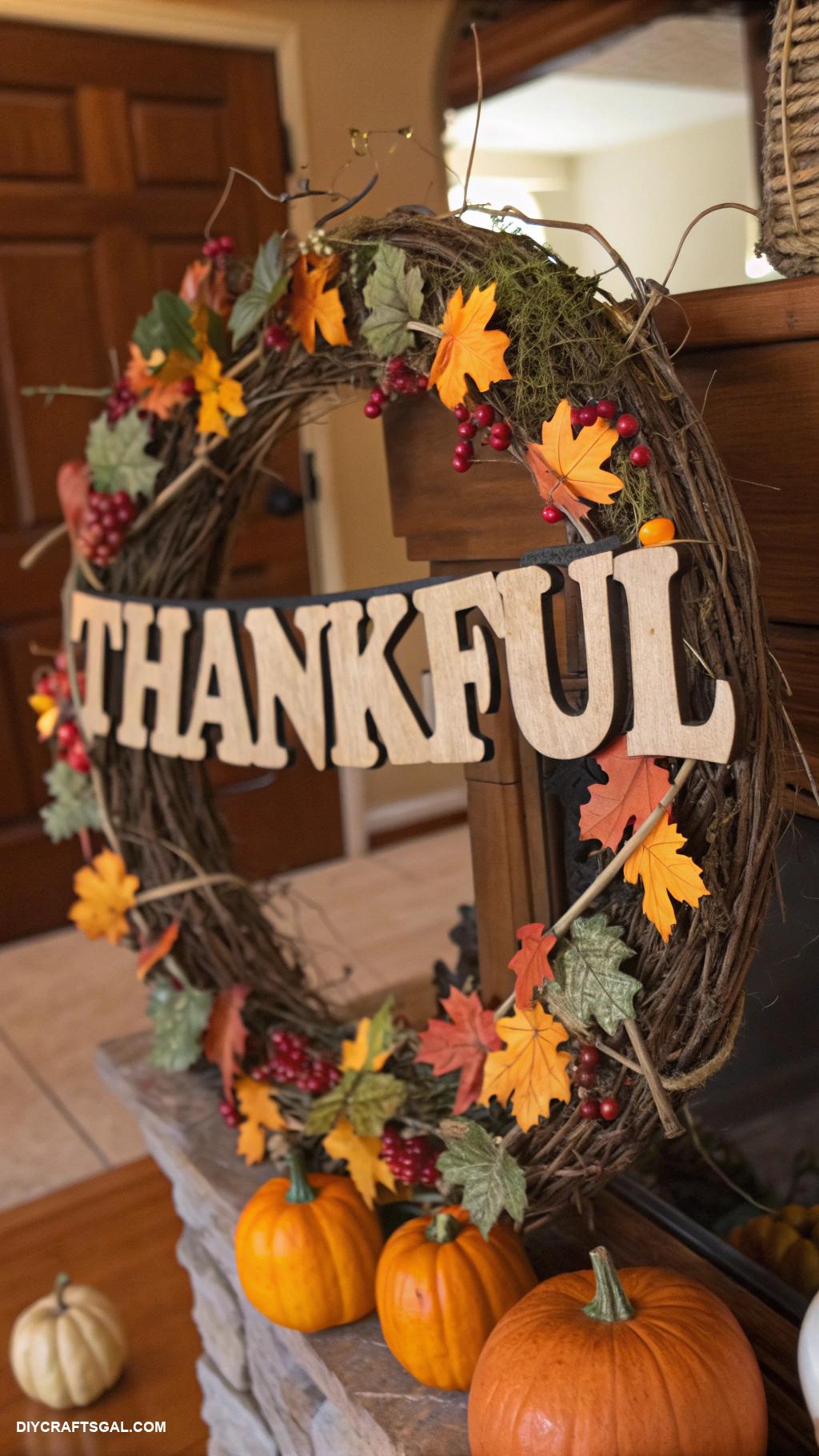 diy thanksgiving wreaths Thankful letters on grapevine wreath