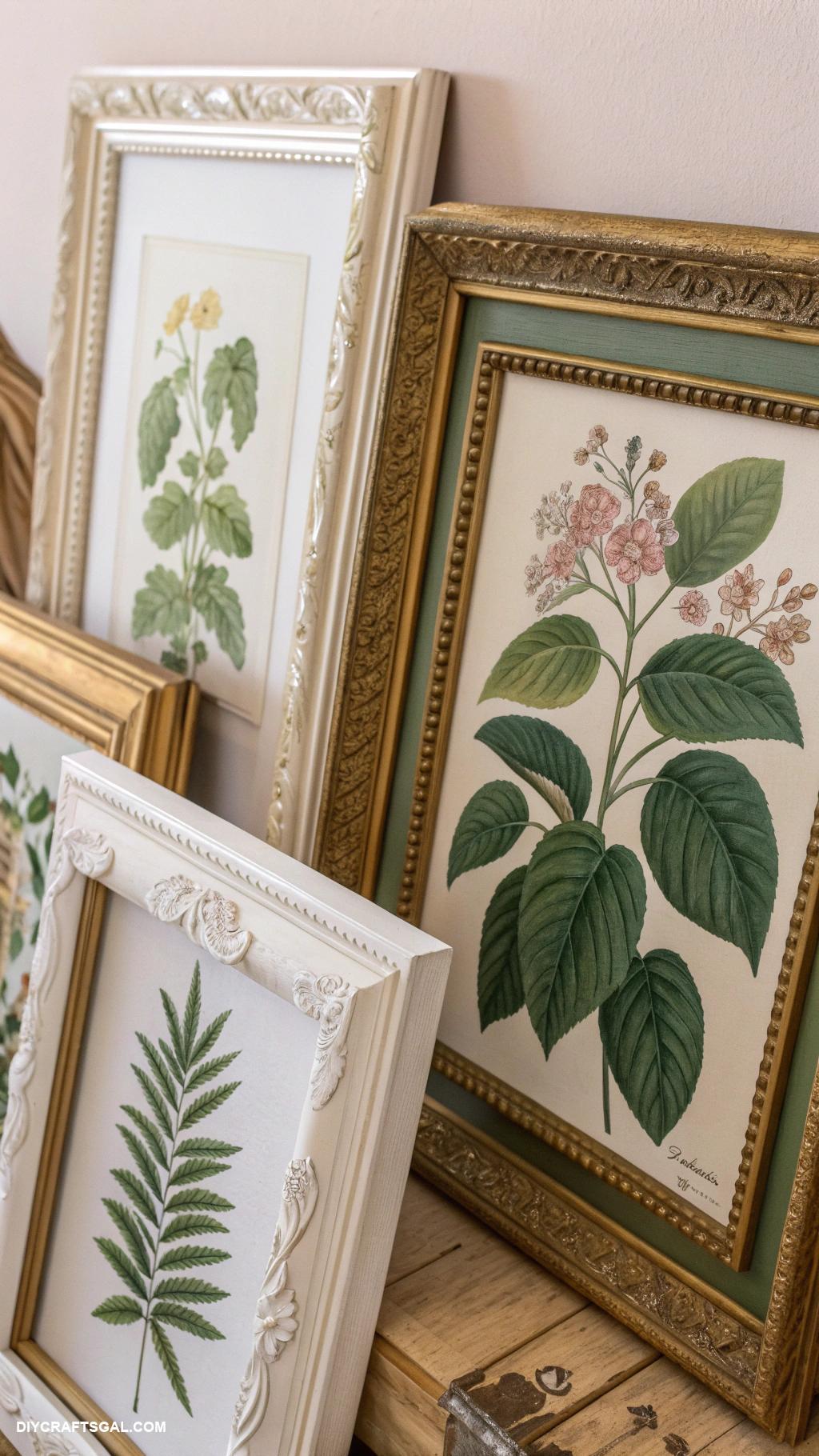 diy wall decor Framed botanical prints with vintage frames