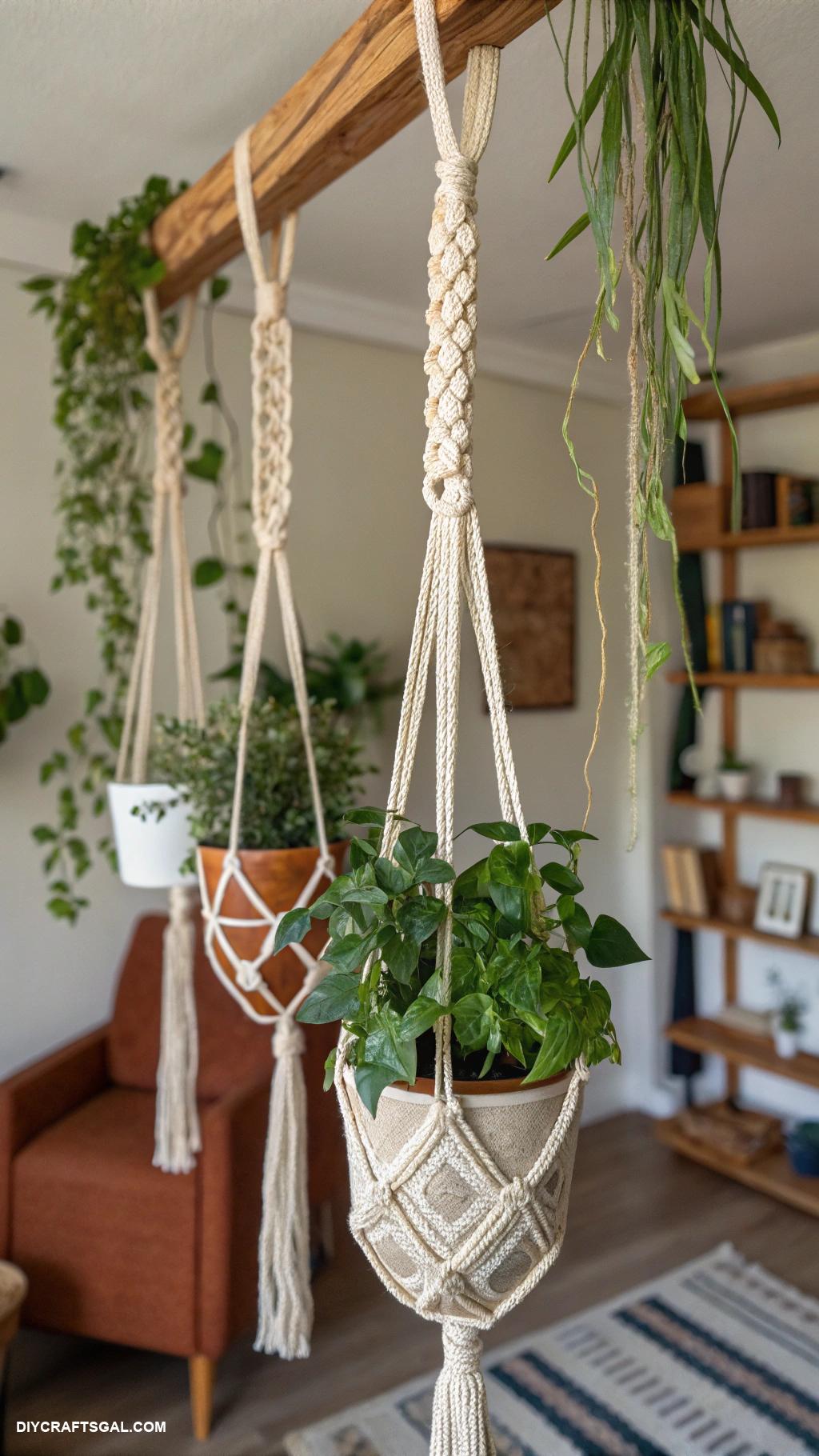 diy wall decor Hanging macramy plant holders in groups