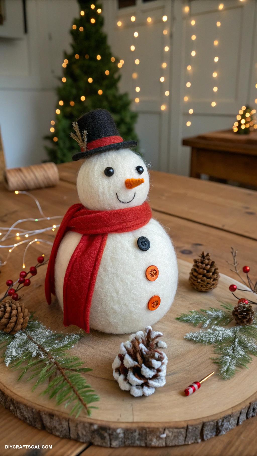 diy winter crafts Felted wool snowman decoration for home