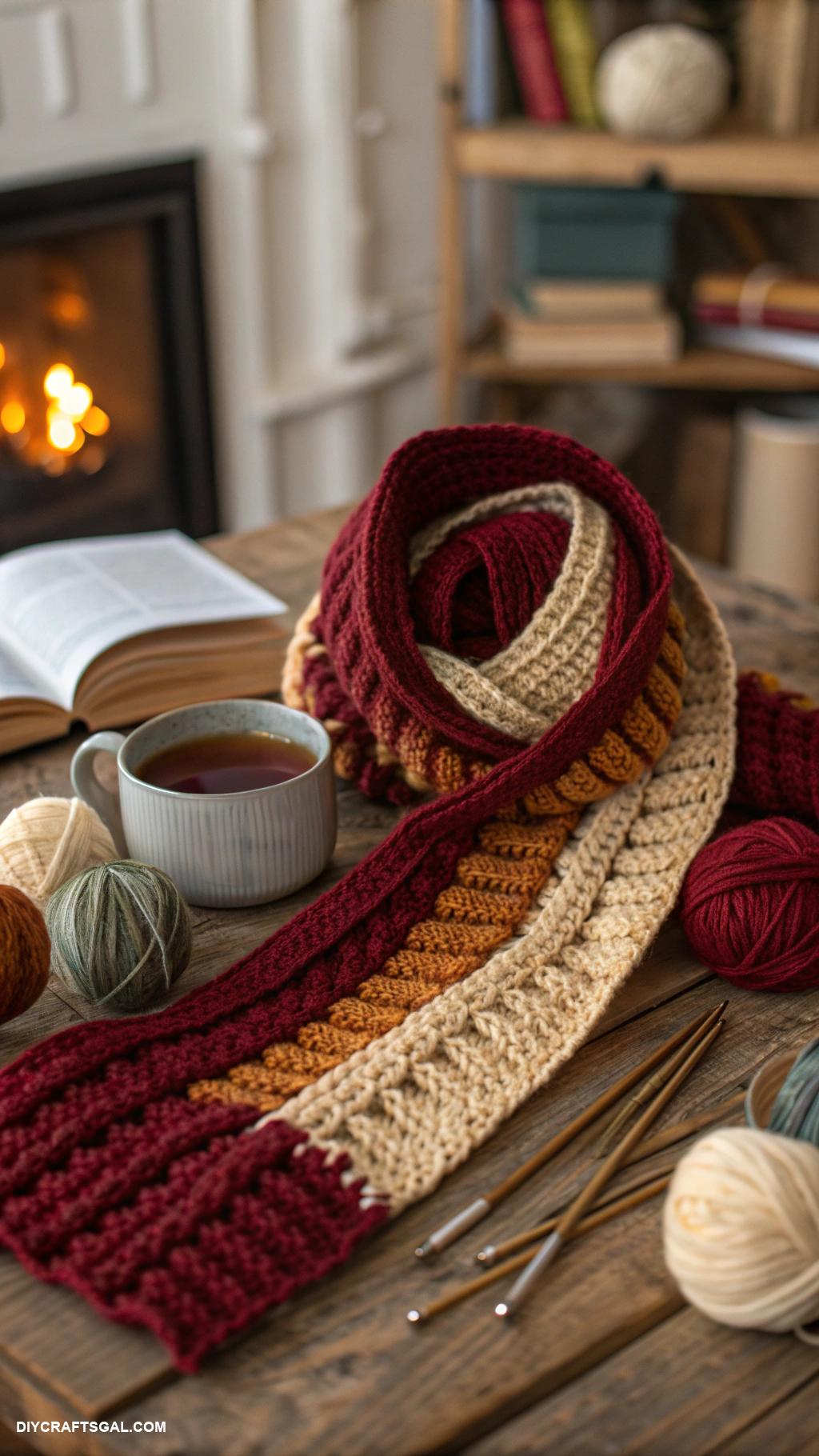 diy winter crafts Knitted scarves using chunky yarn and needles
