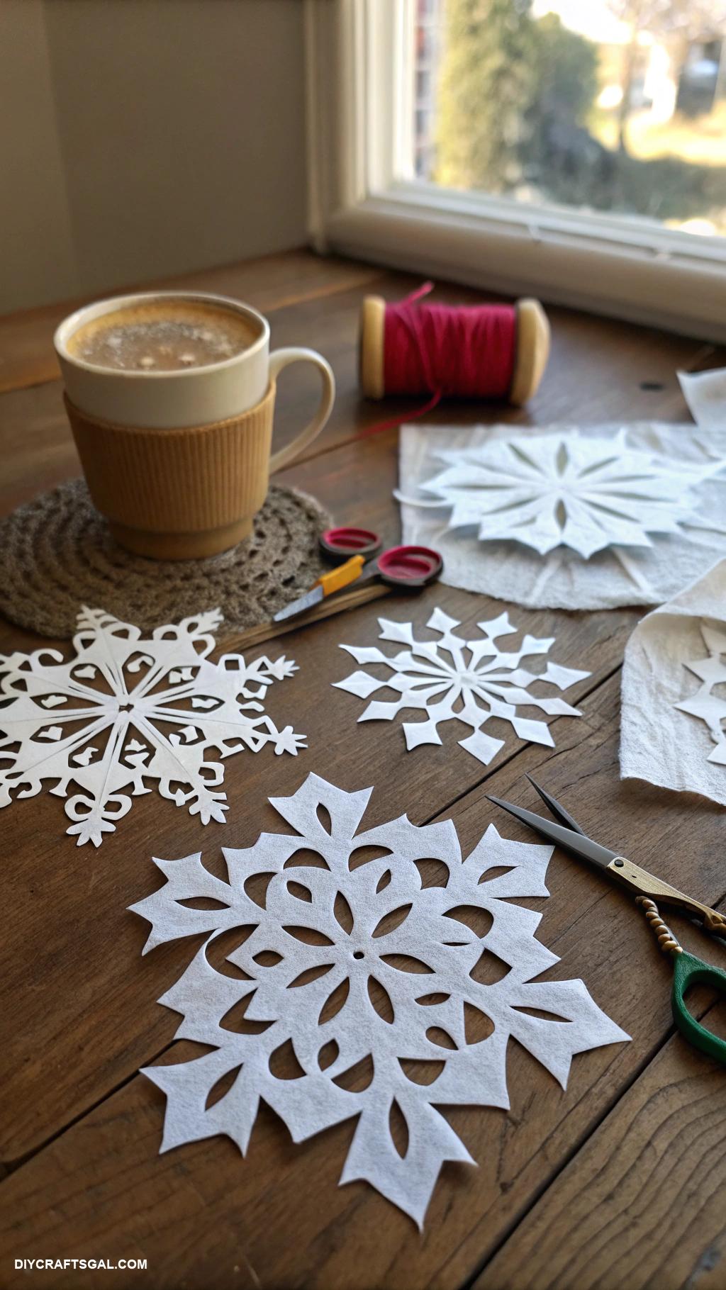 diy winter crafts Snowflake decorations from paper coffee filters