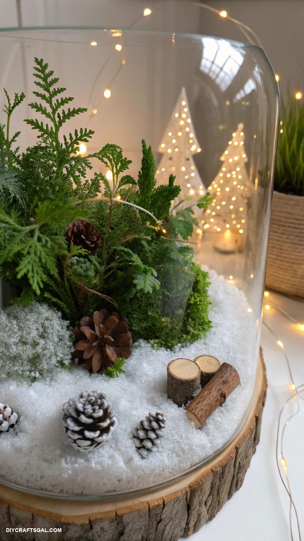 diy winter crafts Winter terrarium with artificial snow and plants