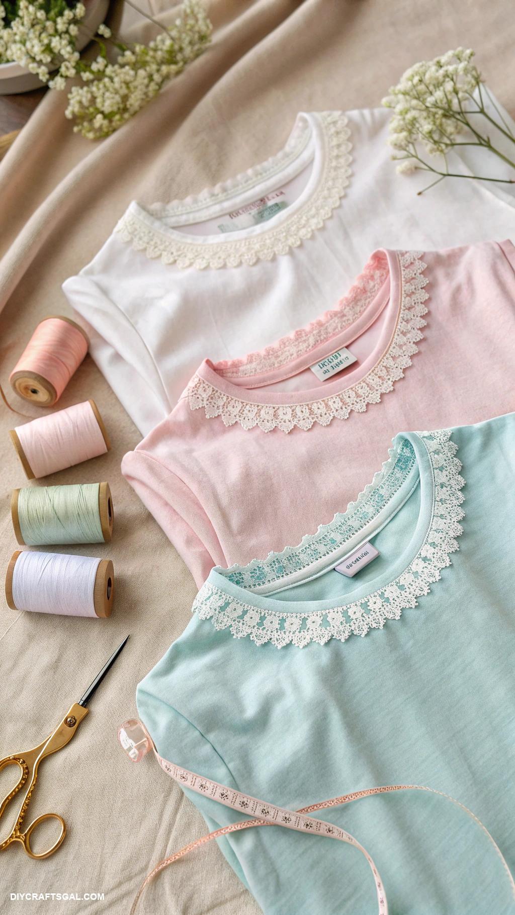 easy diy clothes Add lace trims to plain tees