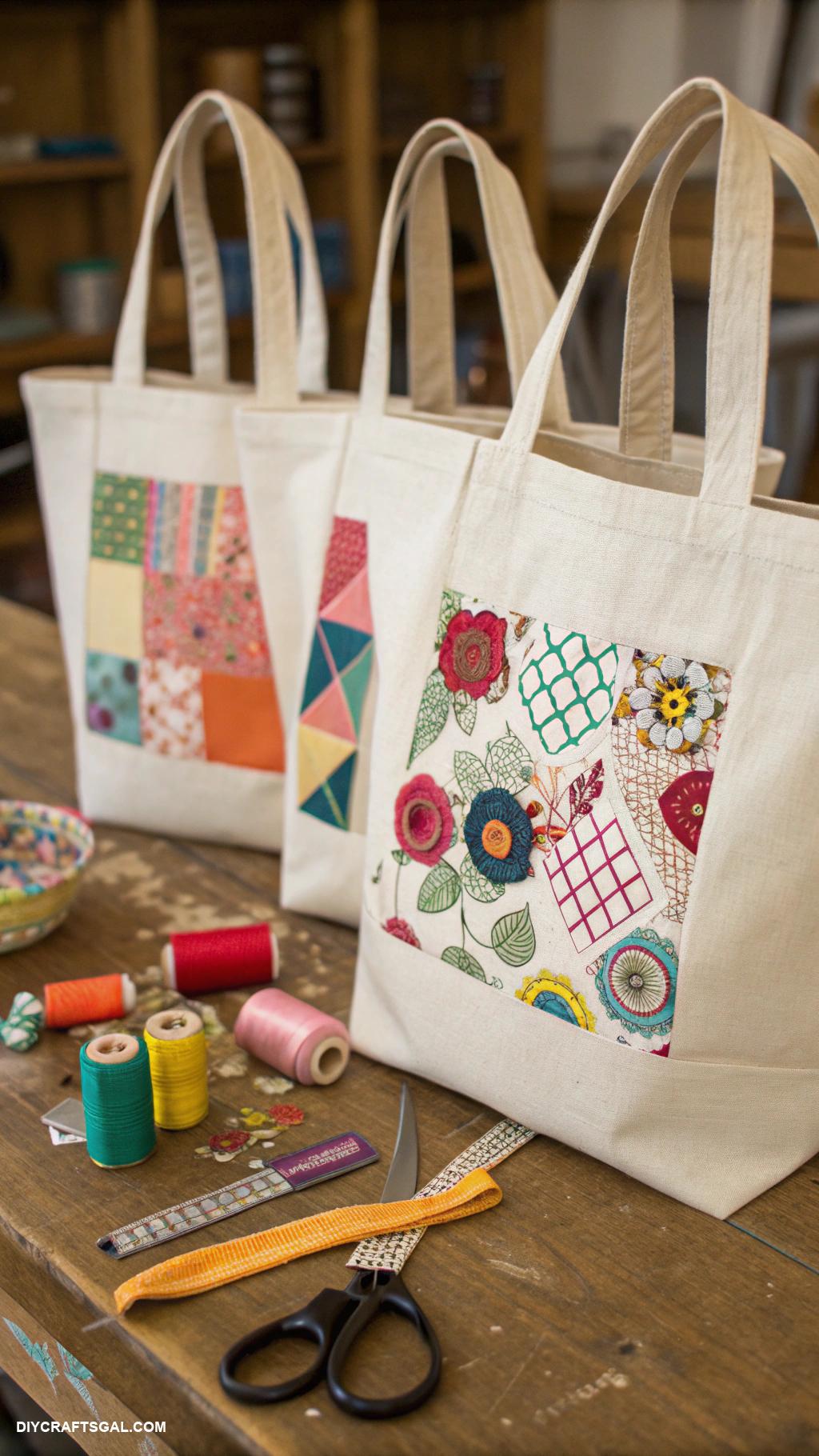 easy diy clothes Sew on fun fabric scraps to plain bags