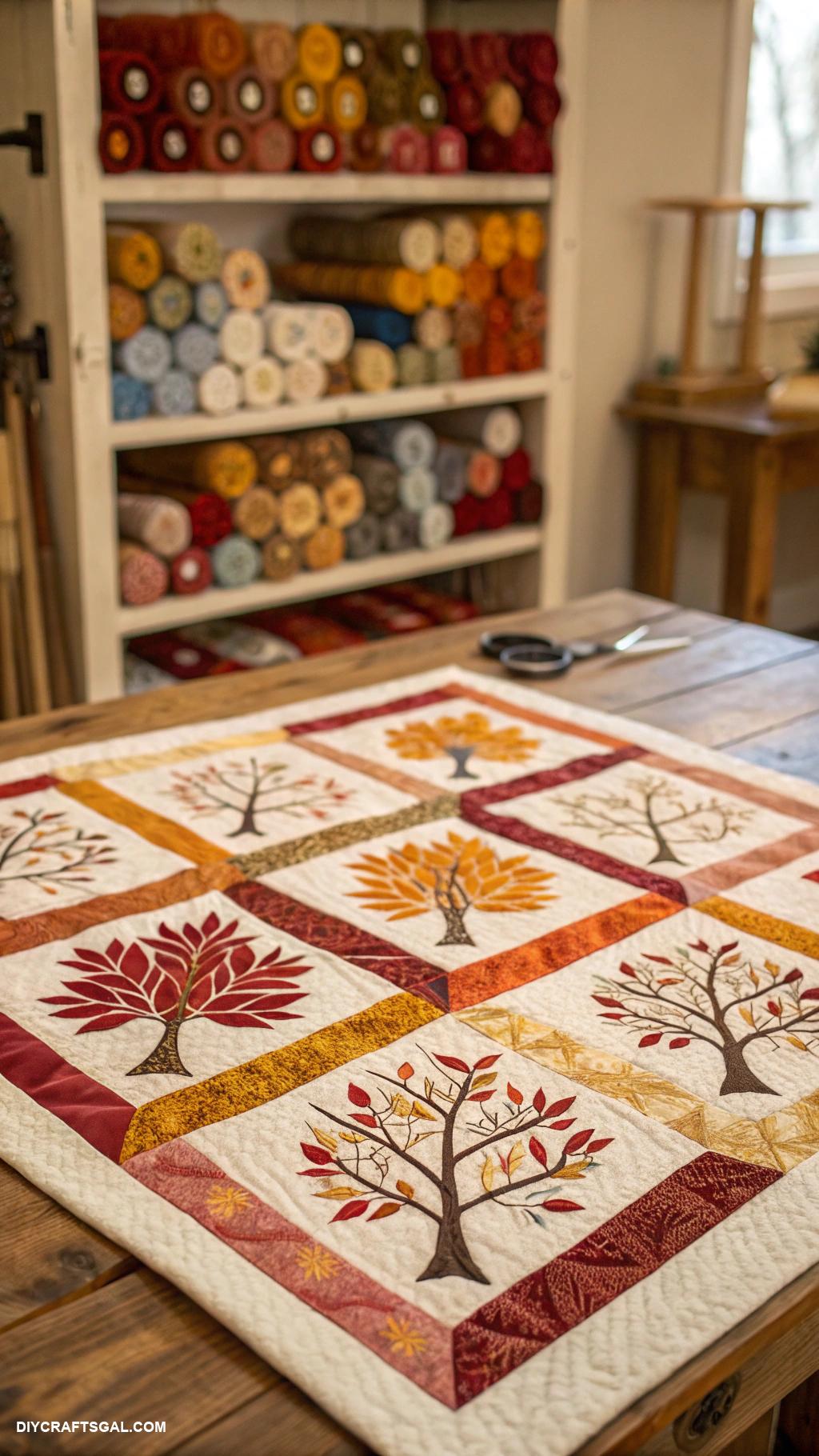 fall quilt patterns Autumn trees silhouette quilt layout