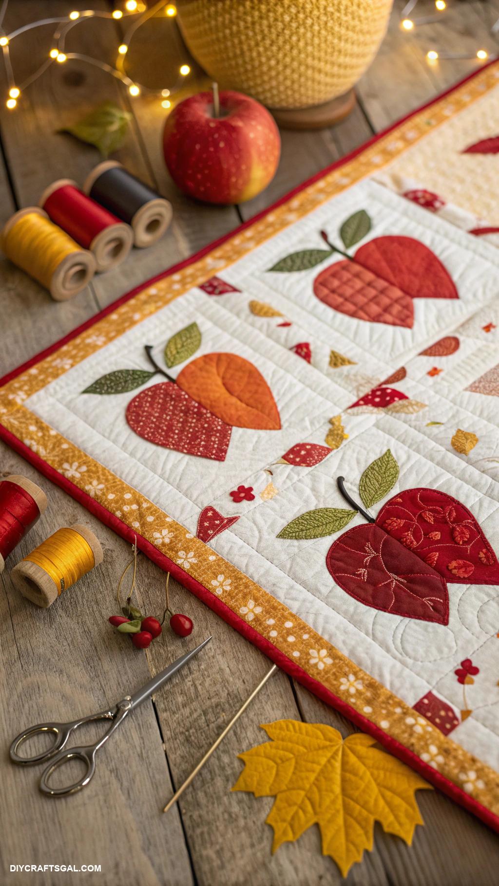 fall quilt patterns Crisp apple motifs quilting idea
