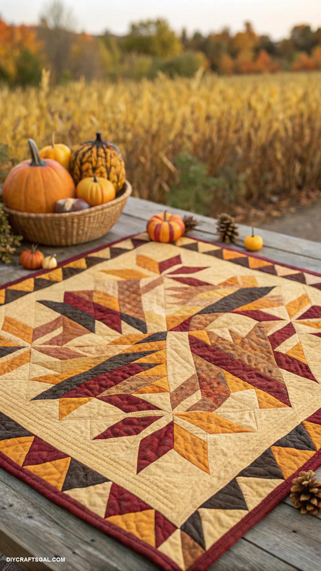 fall quilt patterns Harvest cornfield geometric quilt pattern
