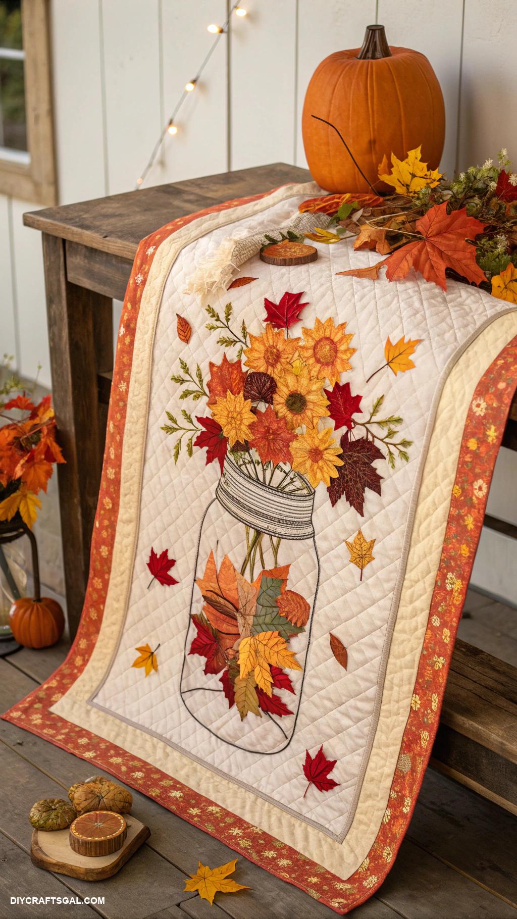 fall quilt patterns Mason jar autumn scene quilt design