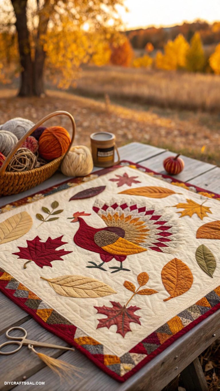 fall quilt patterns Thanksgiving turkey themed quilt art
