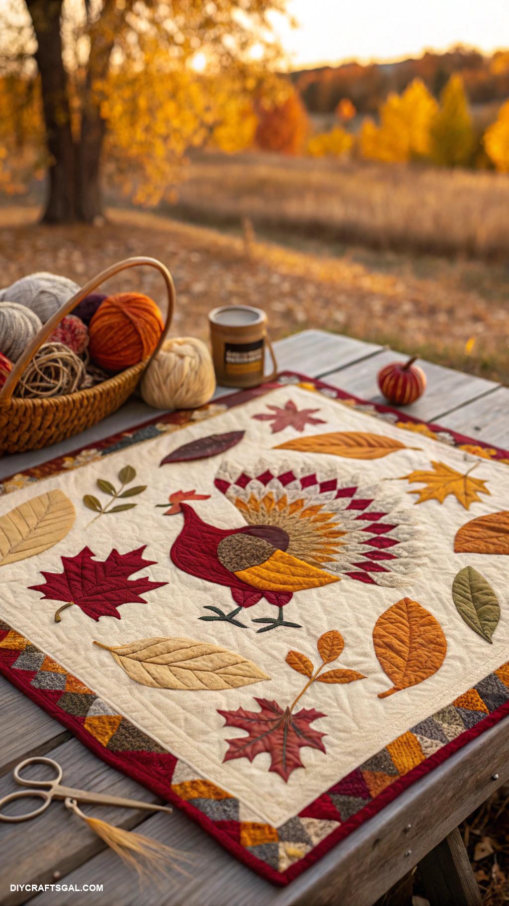 fall quilt patterns Thanksgiving turkey themed quilt art