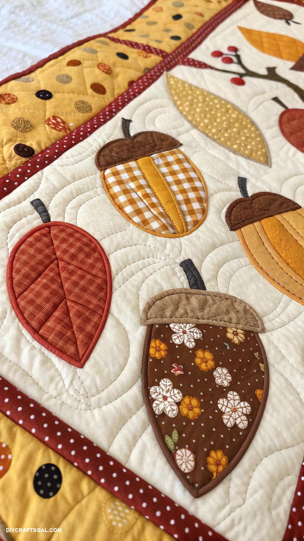 fall quilt patterns Whimsical acorn shapes quilt layout
