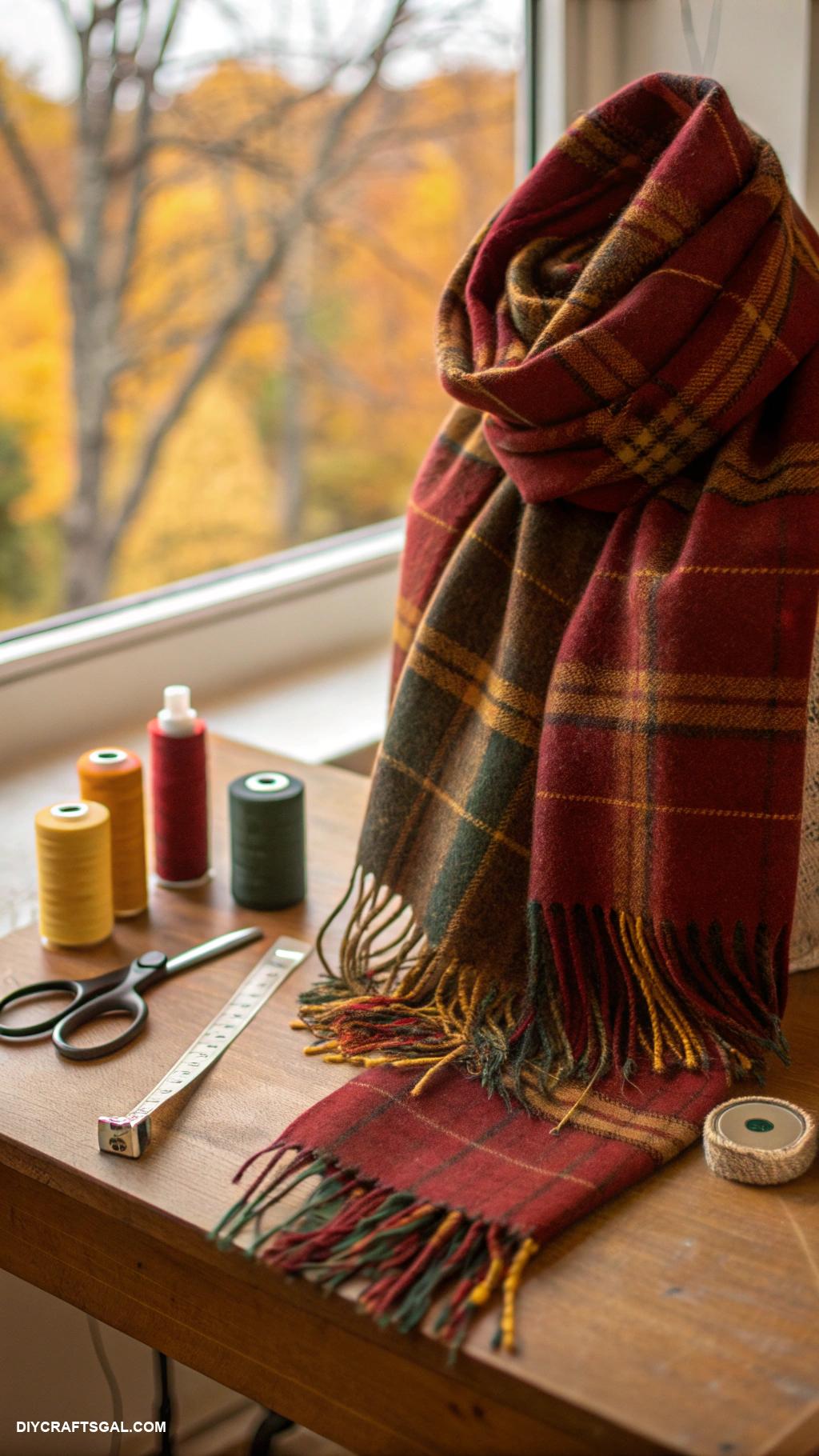 fall sewing projects Cozy flannel scarf for autumn warmth