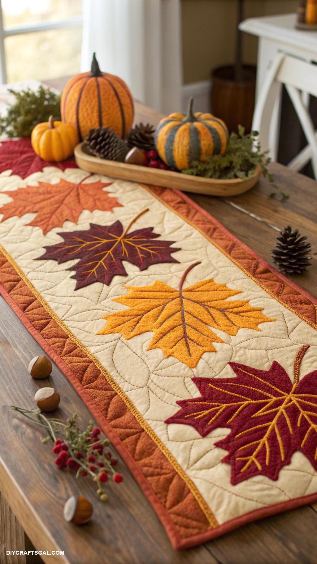 fall sewing projects Fall themed table runner with leaf patterns