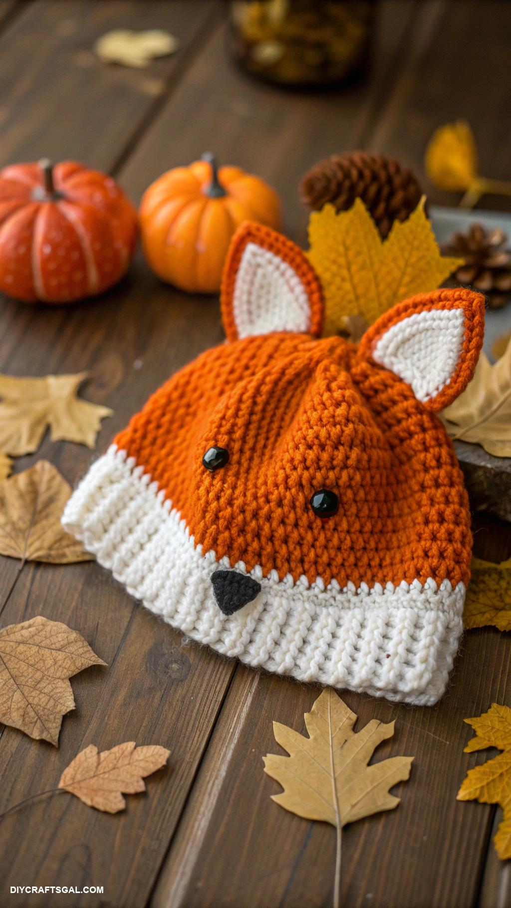 fall sewing projects Knitted hat with a cute animal design