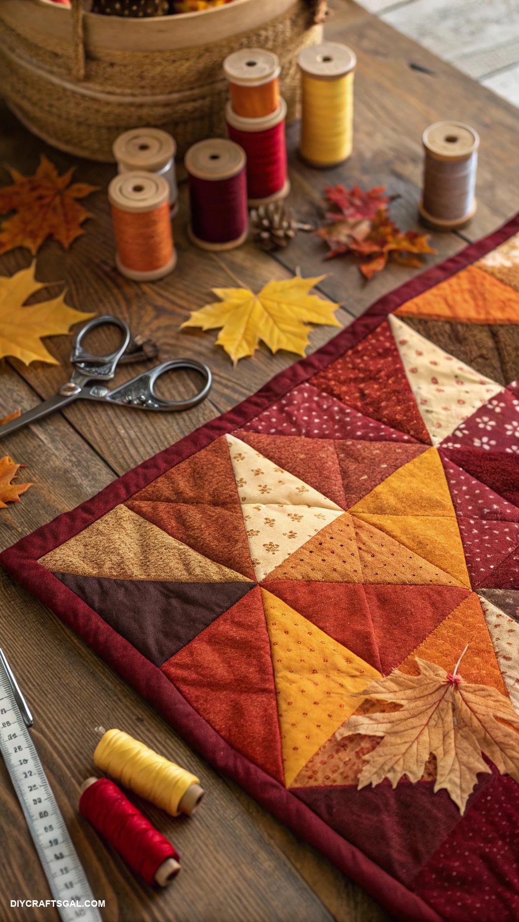 fall sewing projects Patchwork quilt using fall fabrics