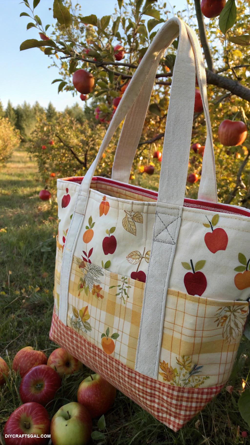 fall sewing projects Sewn tote bag for apple picking
