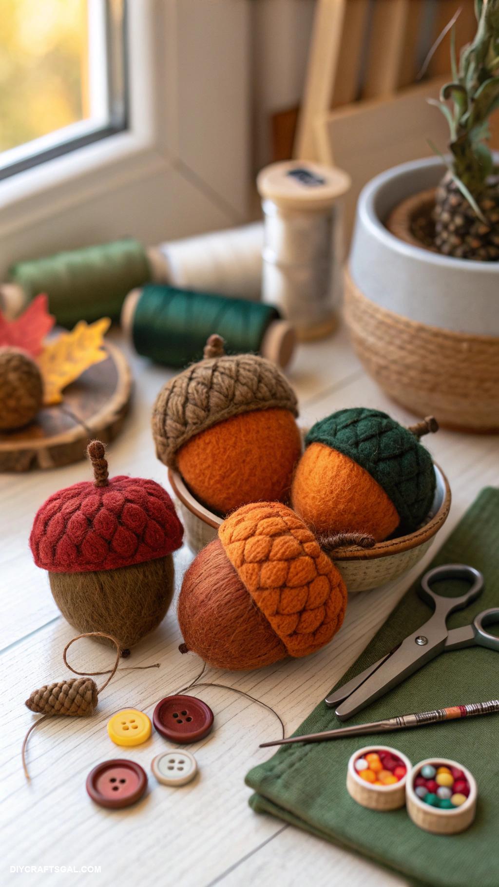 fall sewing projects Wool felt acorns for decorative accents