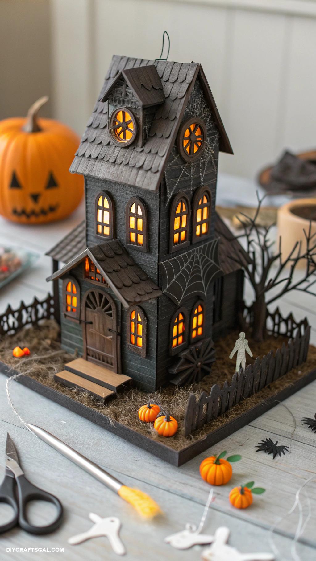 halloween crafts DIY haunted house centerpiece