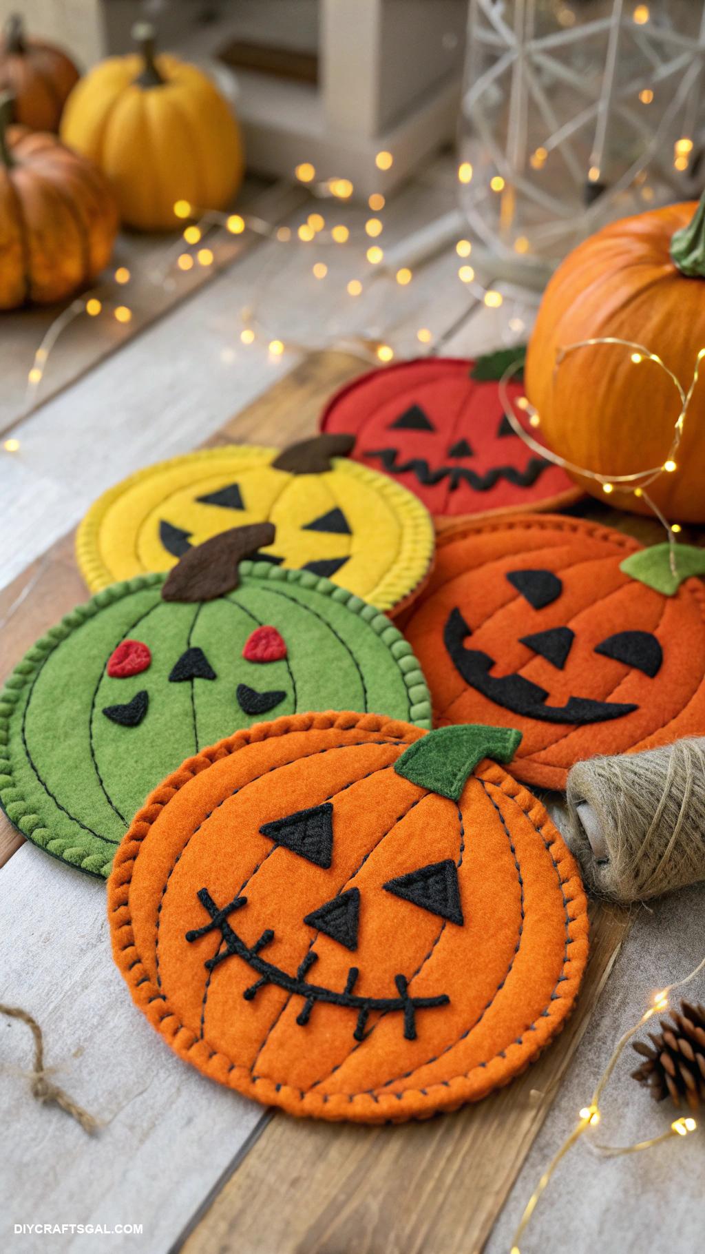 halloween crafts Felt pumpkin coasters
