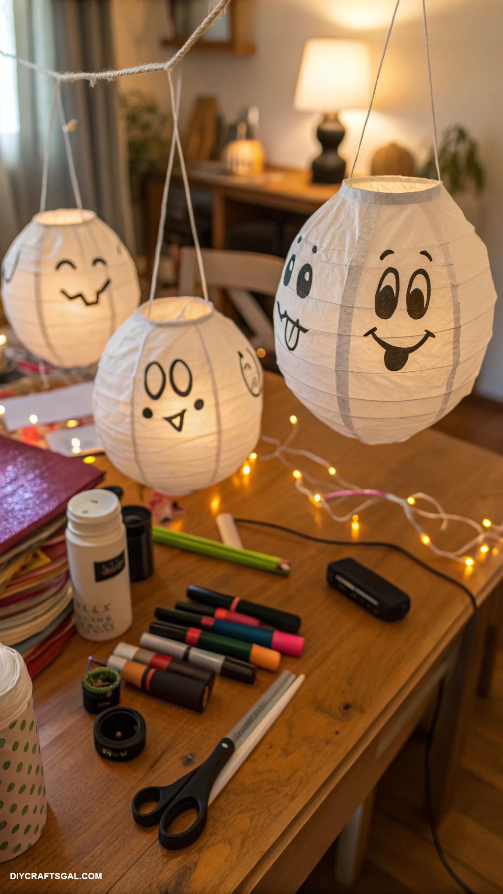 halloween crafts Ghostly hanging paper lanterns
