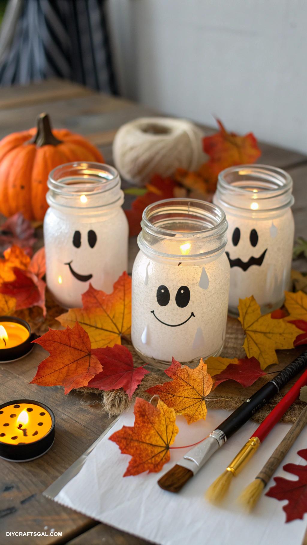 halloween crafts Mason jar ghost lanterns