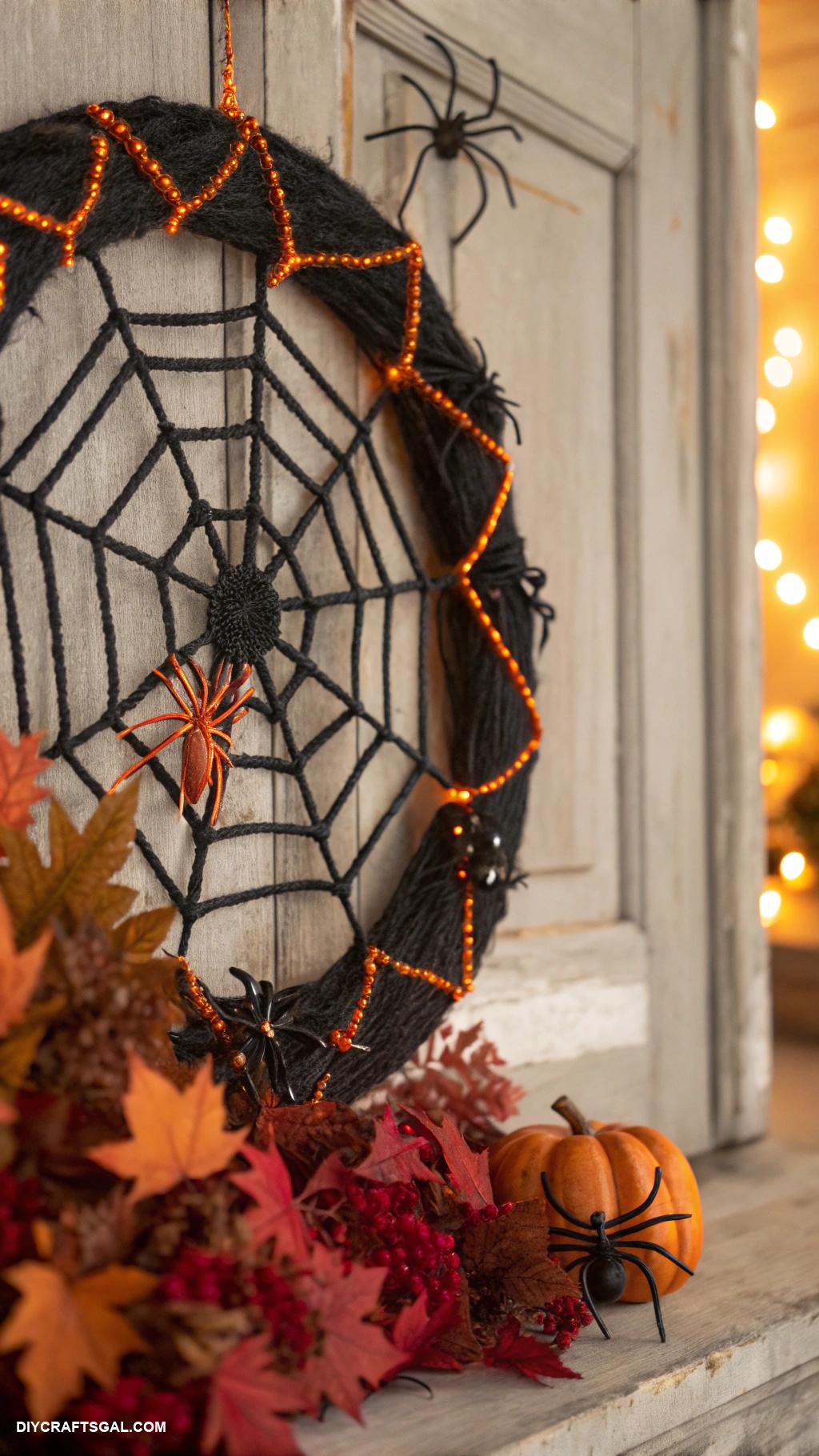 halloween crafts Spider web wreath with fabric