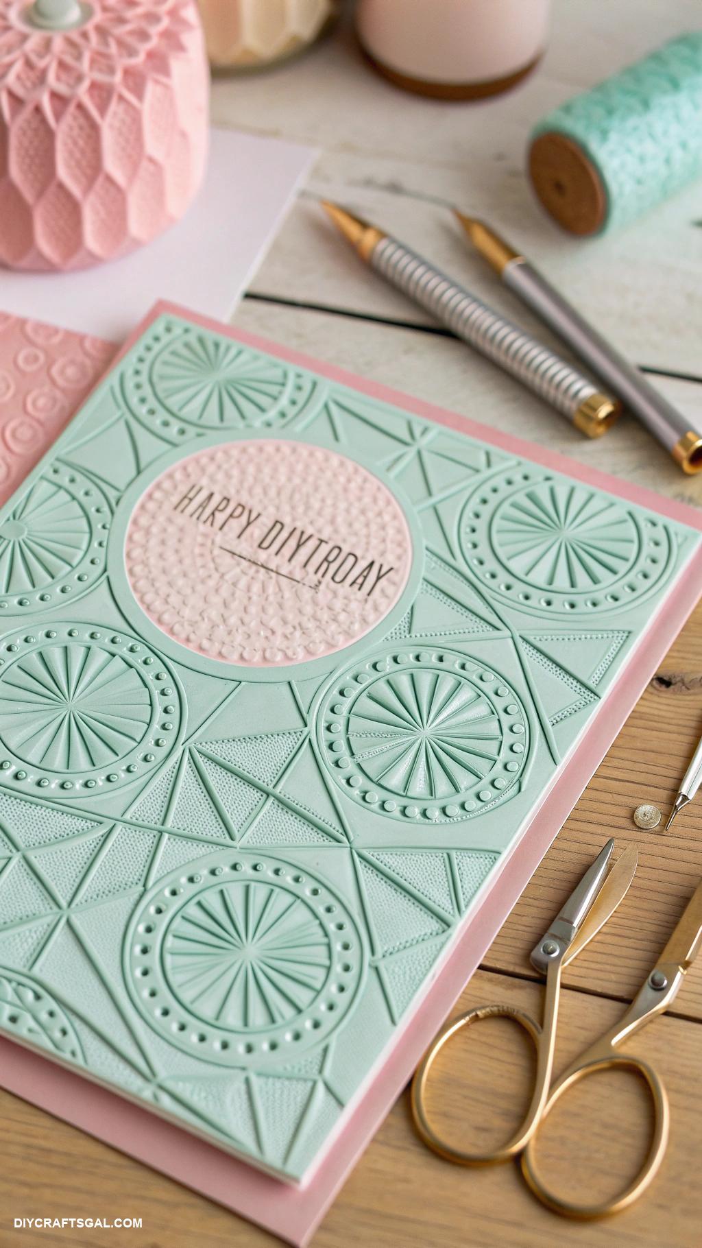 handmade birthday card ideas Embossed geometric patterns