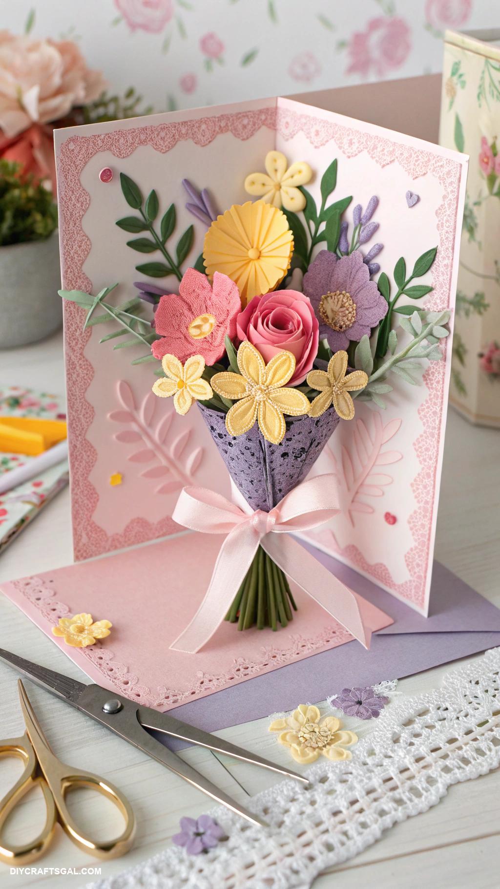 handmade birthday card ideas Pop up floral bouquet card