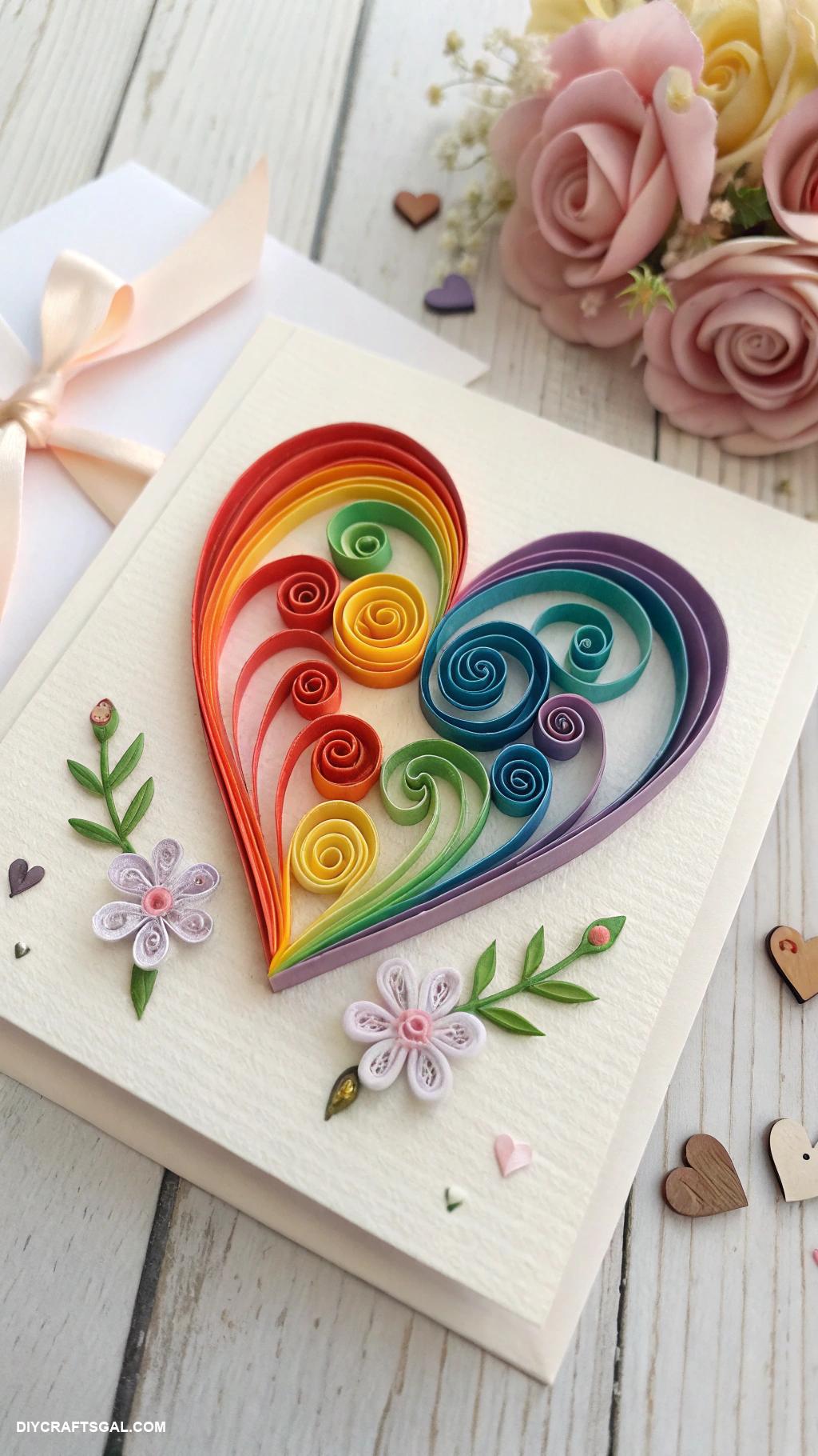 handmade birthday card ideas Quilled rainbow heart design