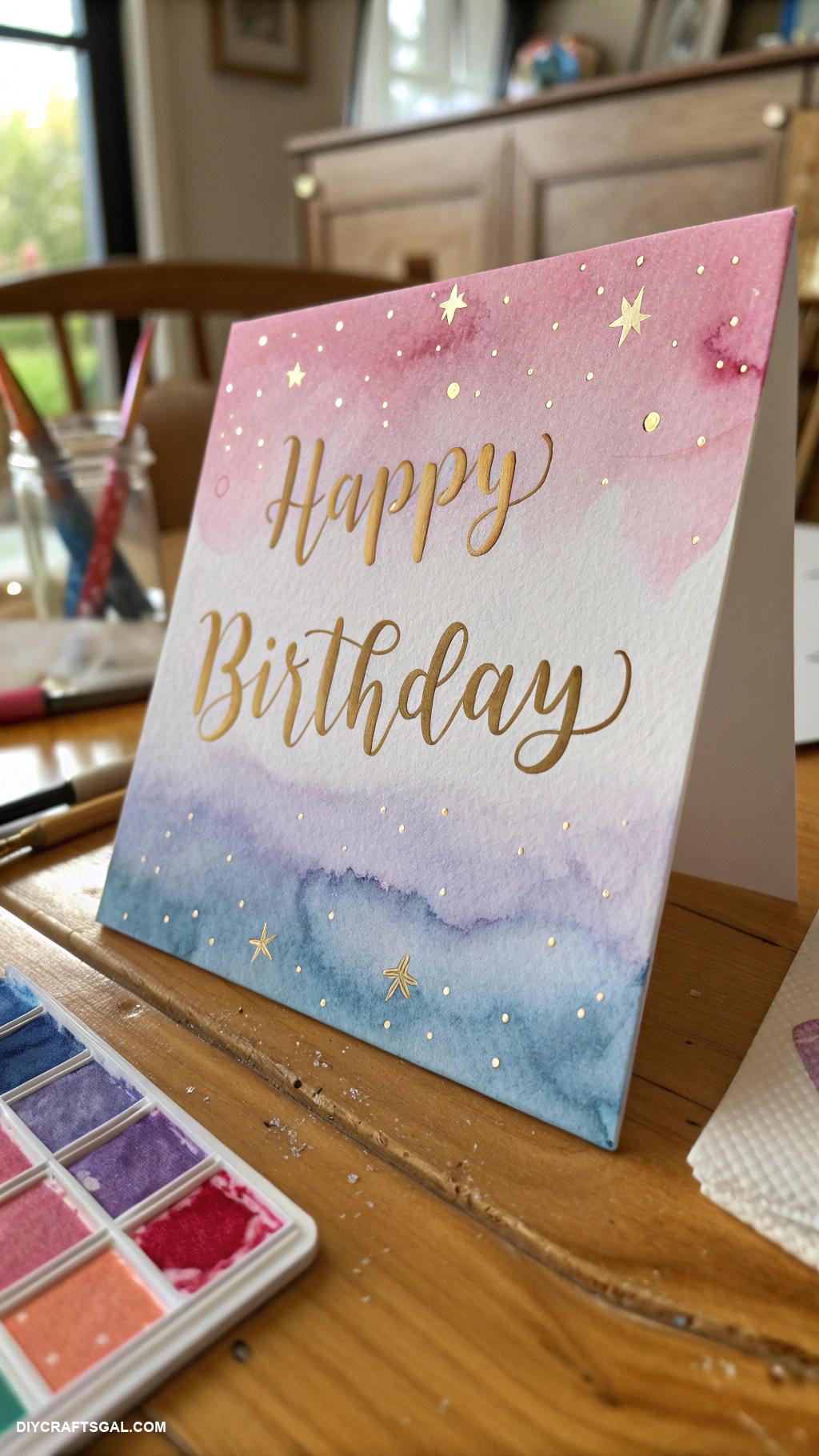 handmade birthday card ideas Watercolor wishes on canvas