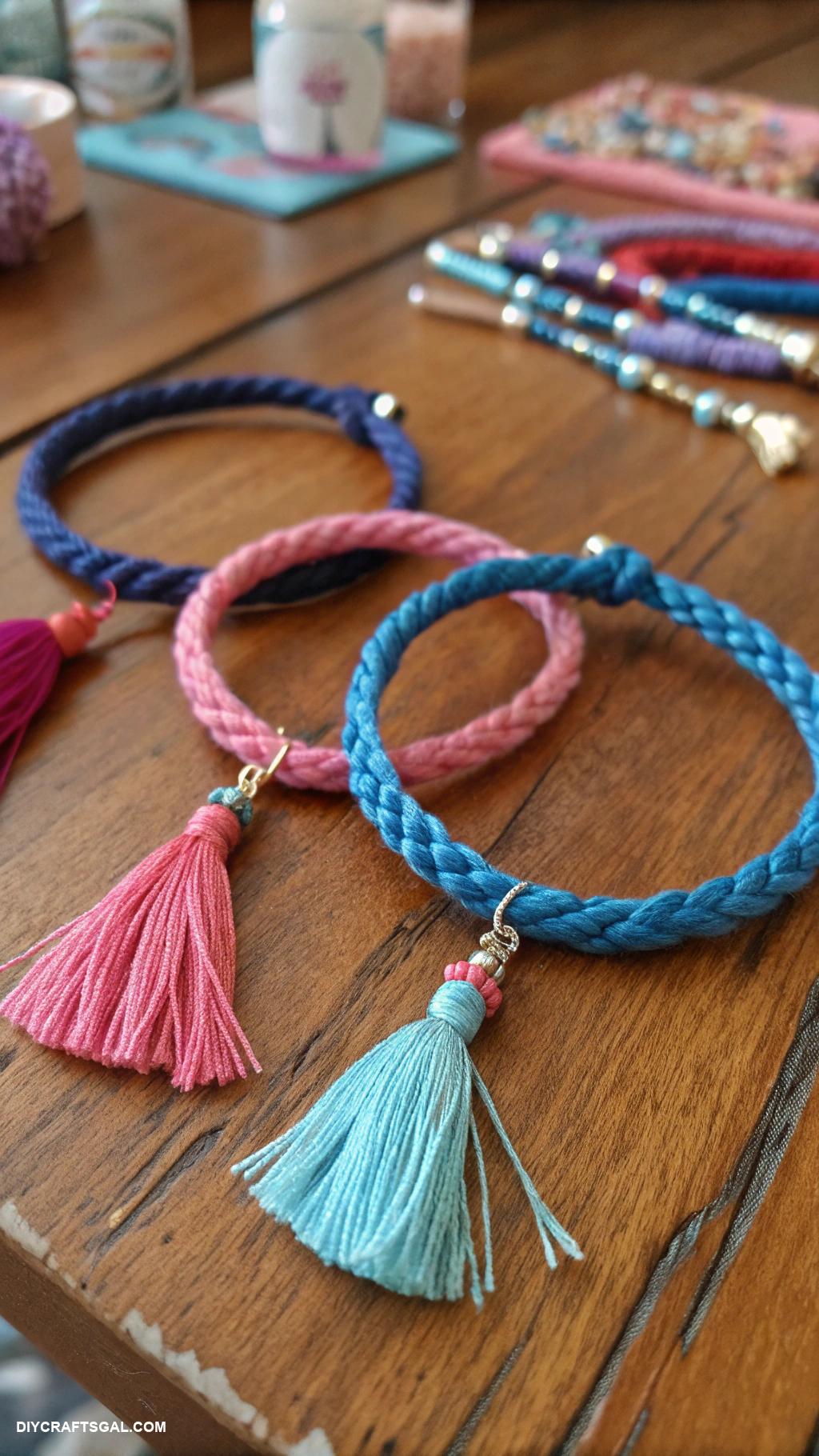 handmade bracelets Twisted yarn bracelets with mini tassels