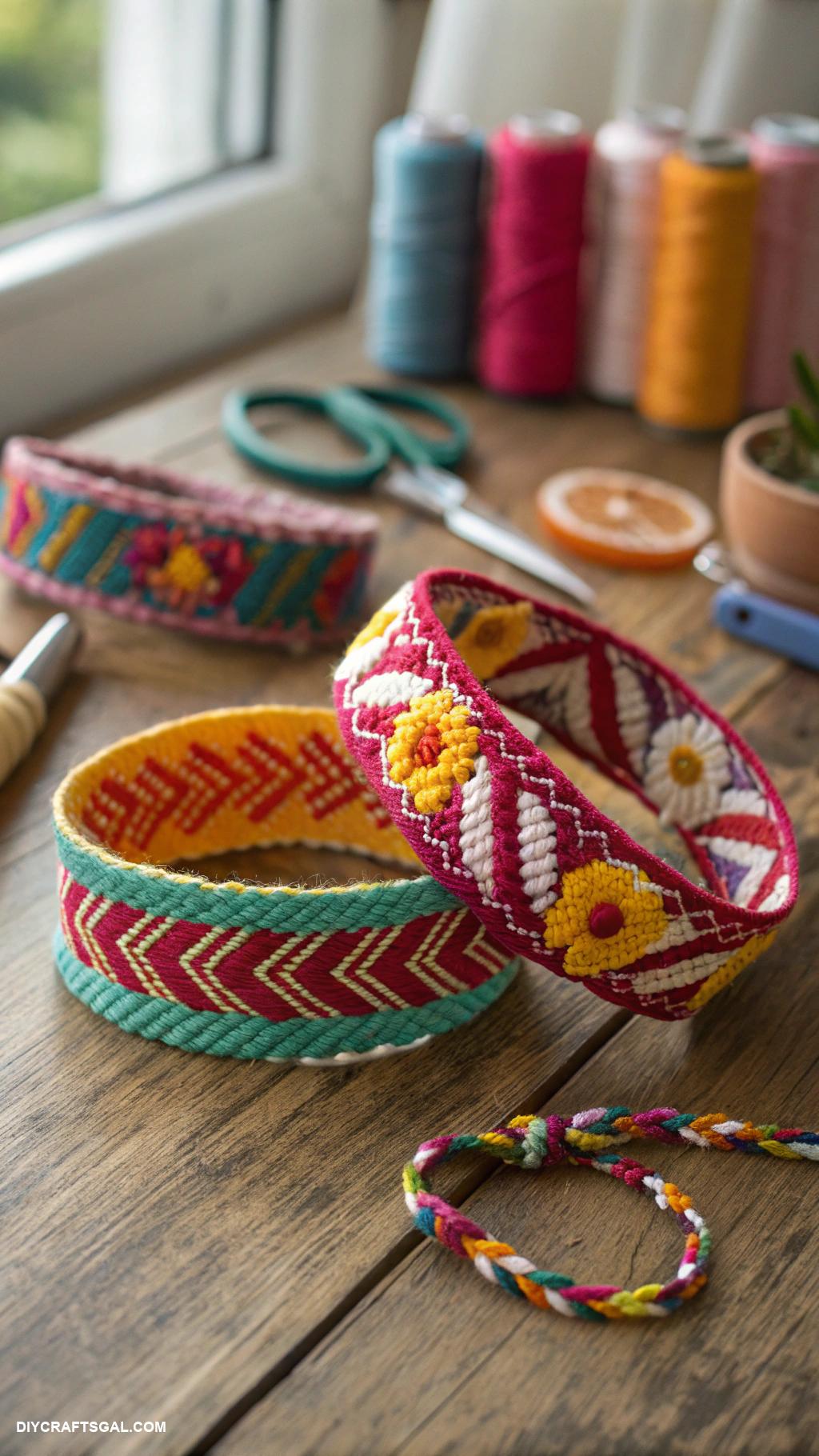handmade bracelets Woven fabric strips with colorful patterns