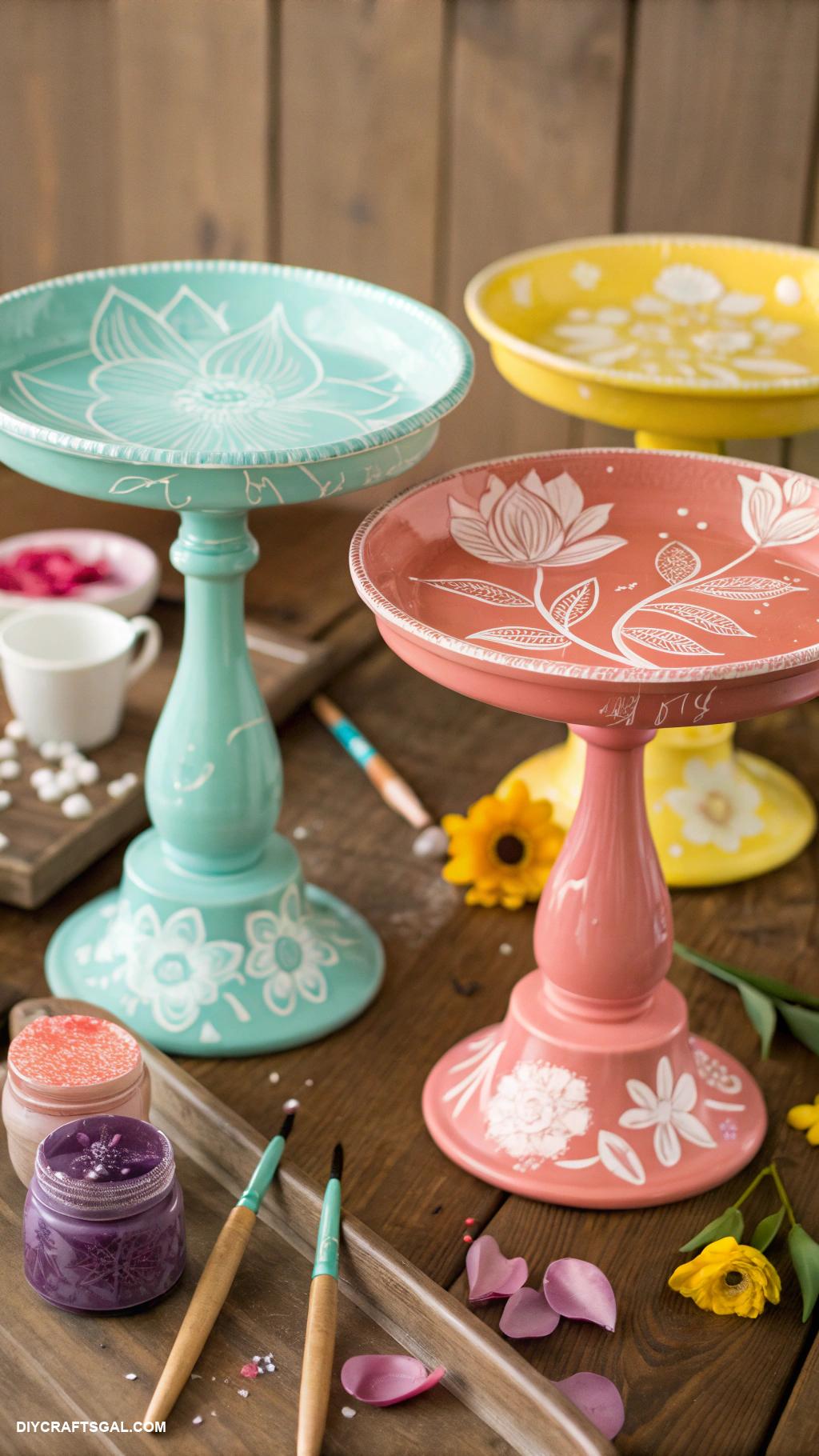 handmade ceramics Artistic dessert stands with vibrant colors