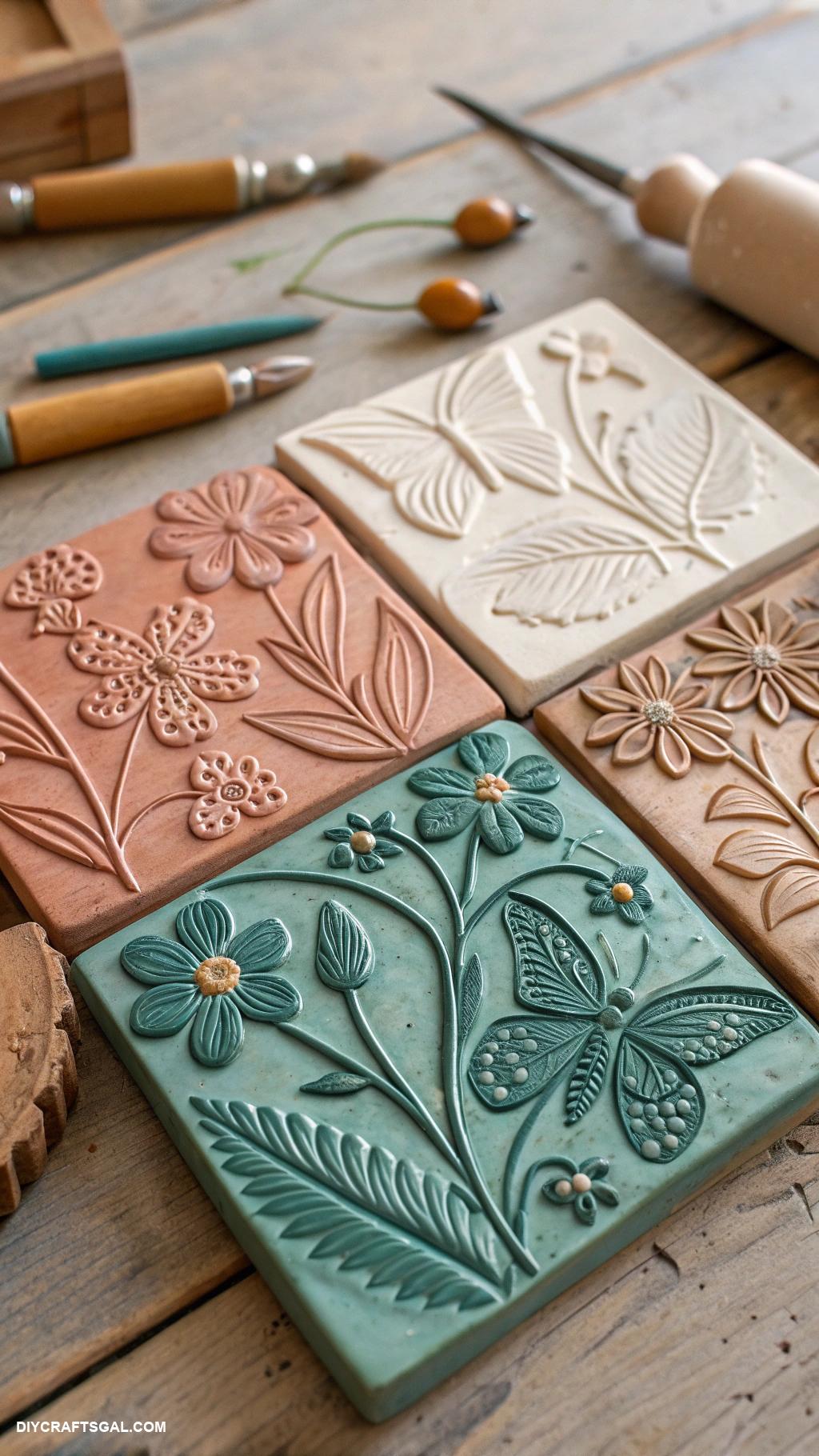 handmade ceramics Decorative wall tiles with nature motifs