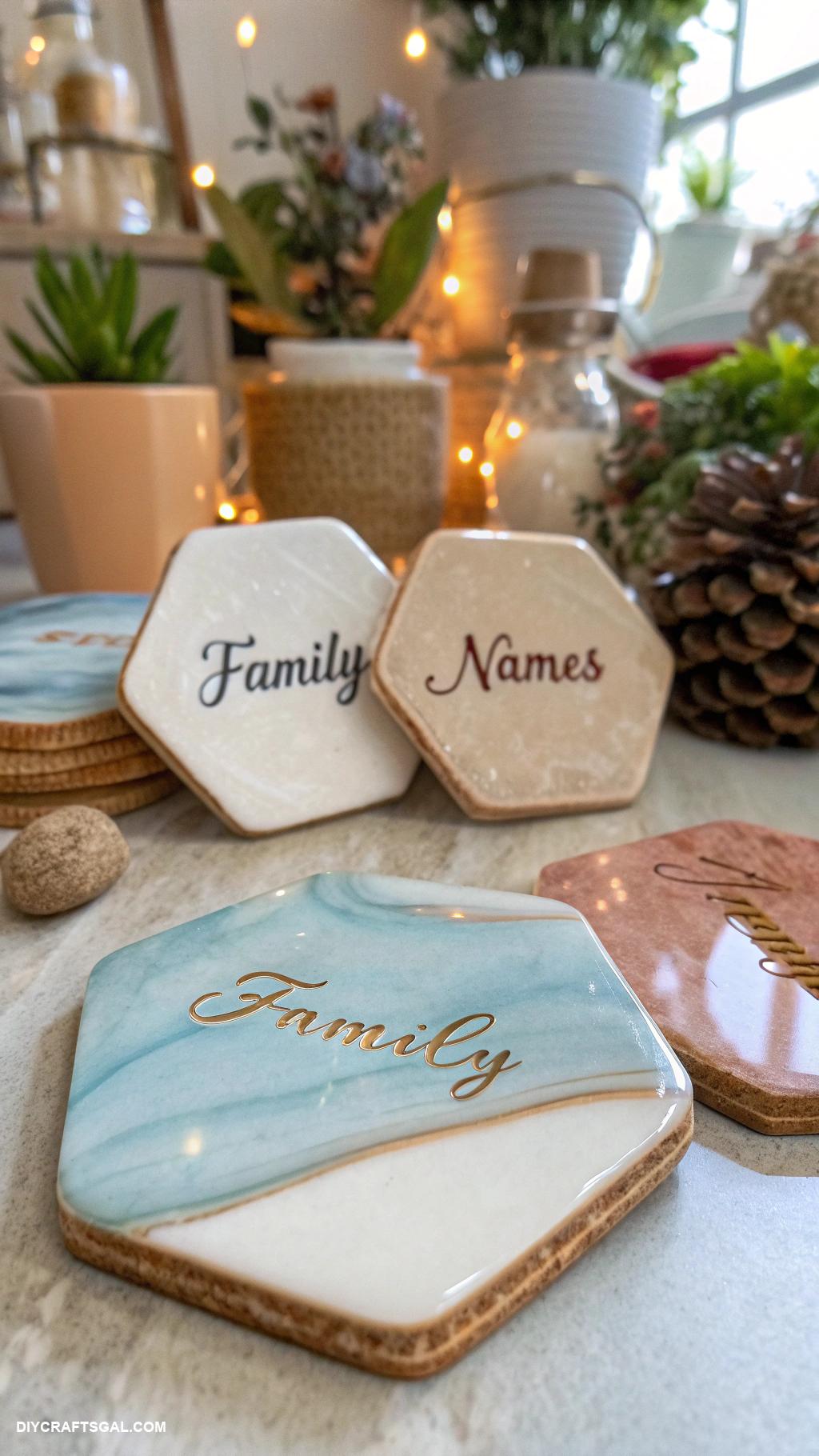 handmade ceramics Personalized coasters with family names engraved