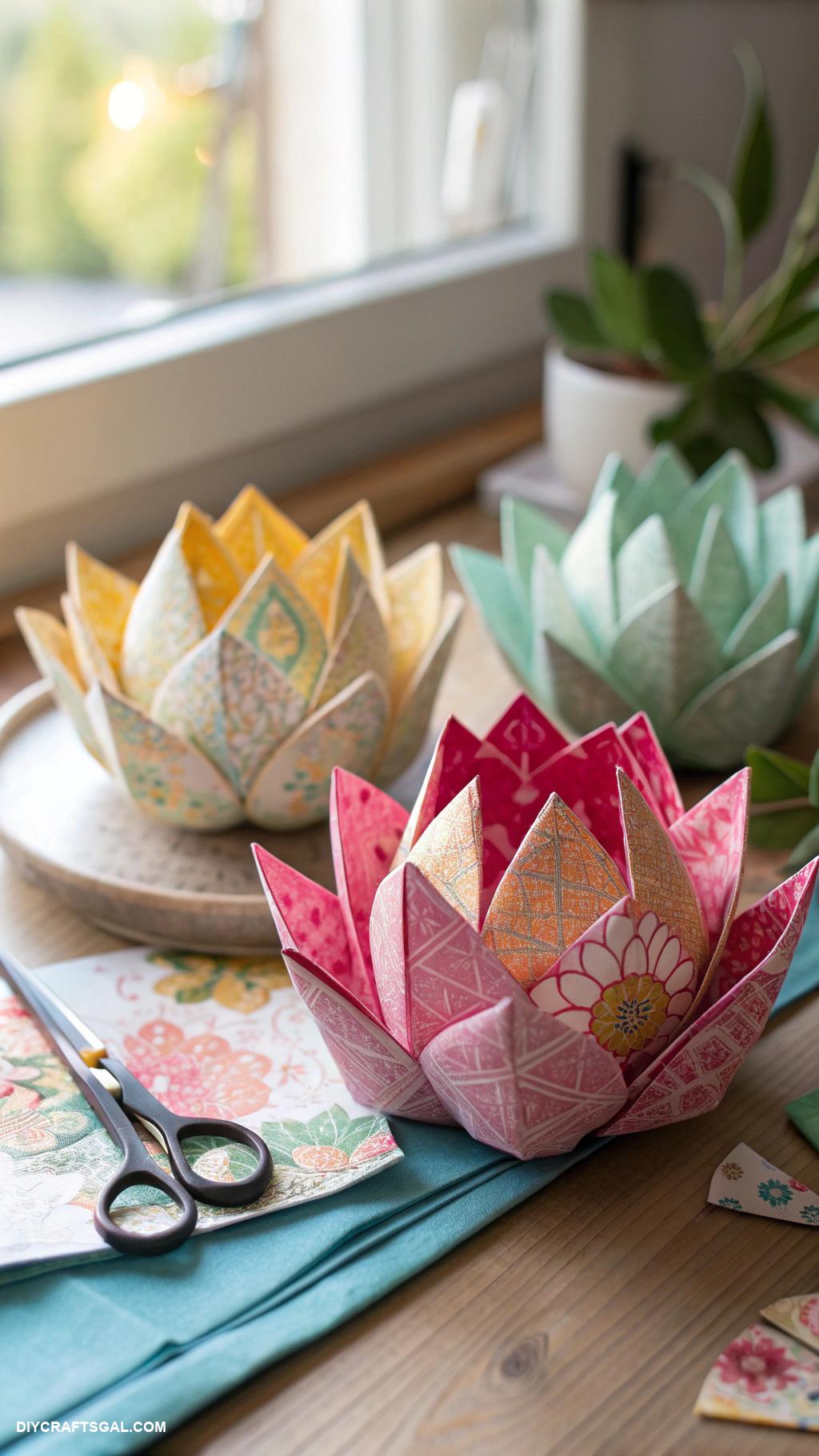 handmade flowers paper Origami lotus flowers with patterned paper