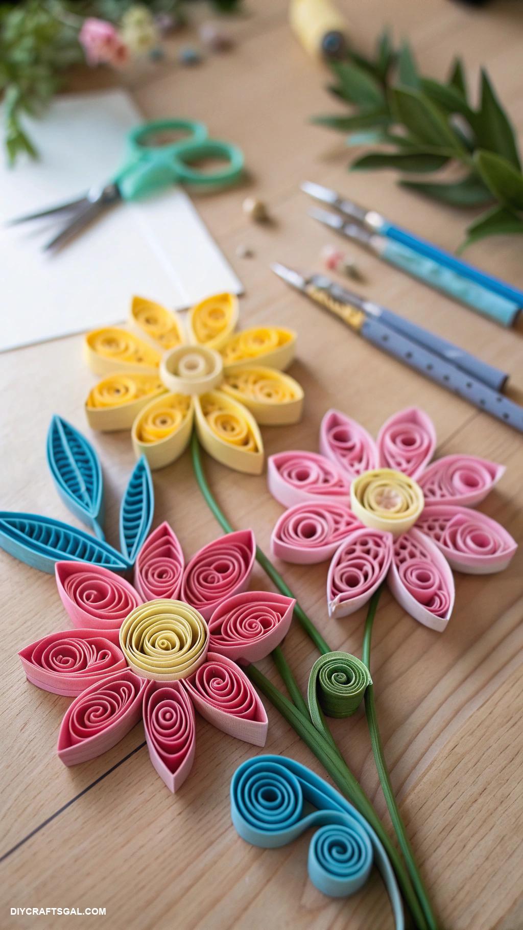 handmade flowers paper Quilled flowers with intricate spiral designs