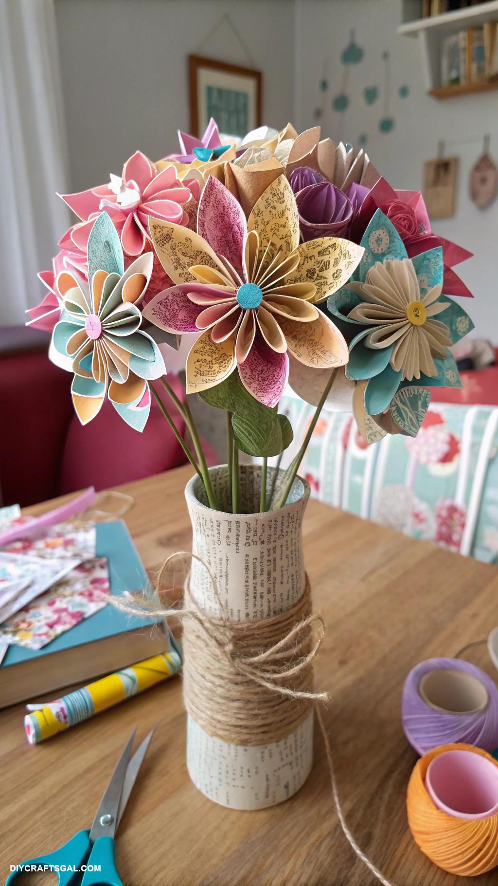 handmade flowers paper Recycled magazine flower bouquets for eco friendly crafts