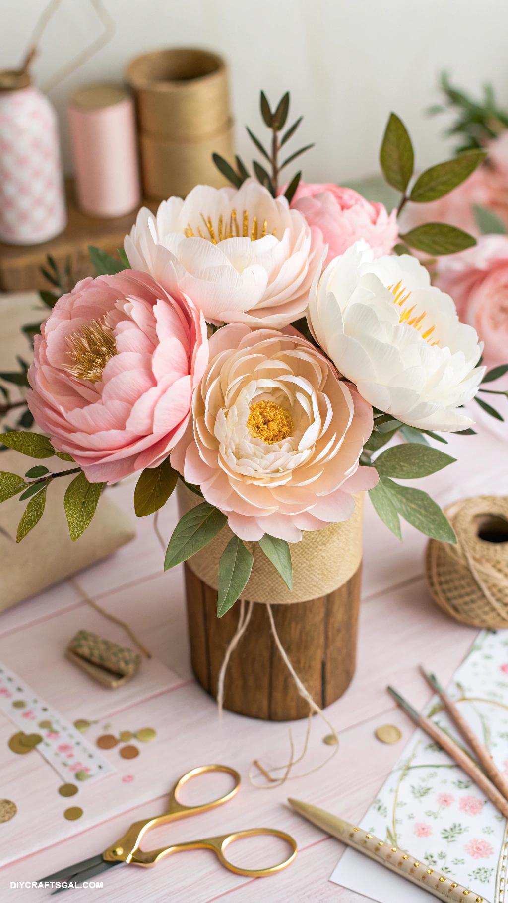 handmade flowers paper Watercolor paper peonies with gold foil finish