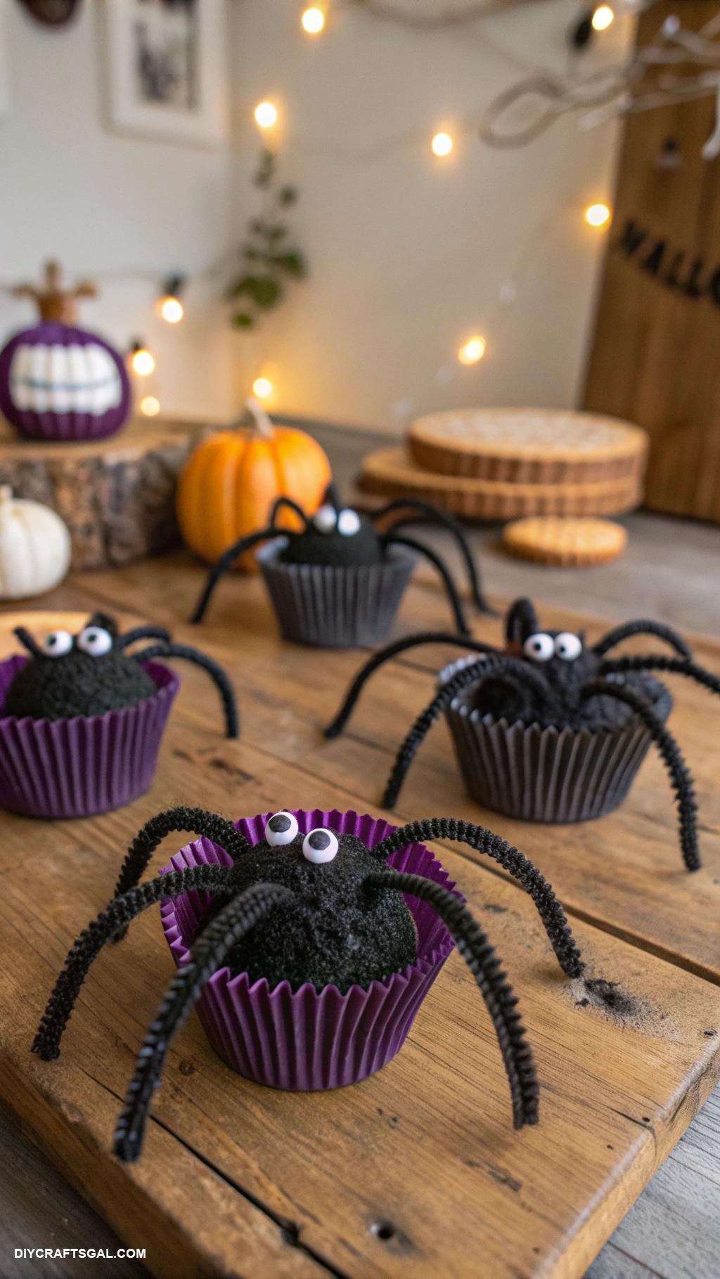 homemade halloween decorations Creepy cupcake liners spider decorations