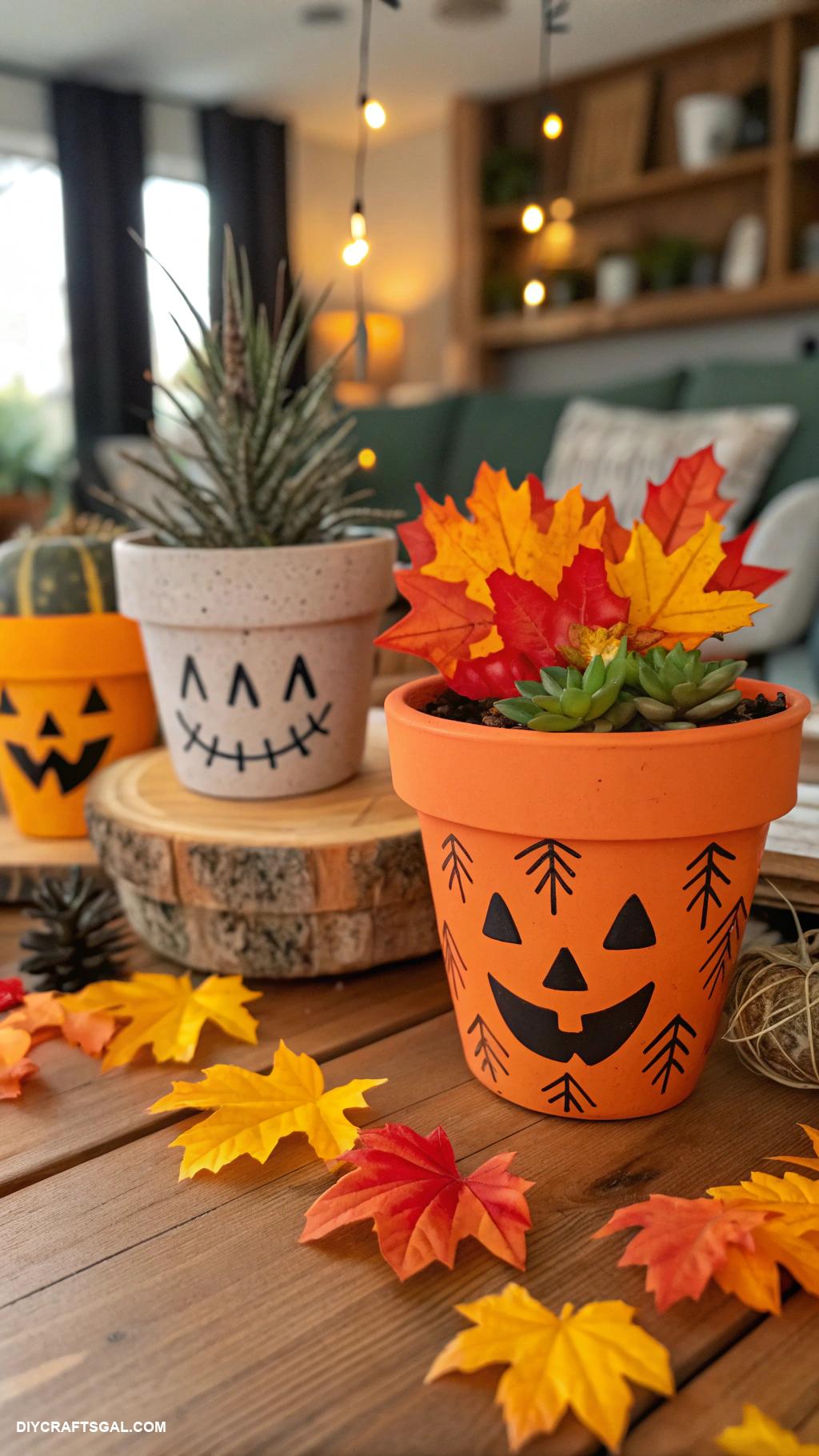 homemade halloween decorations Pumpkin painted flowerpots